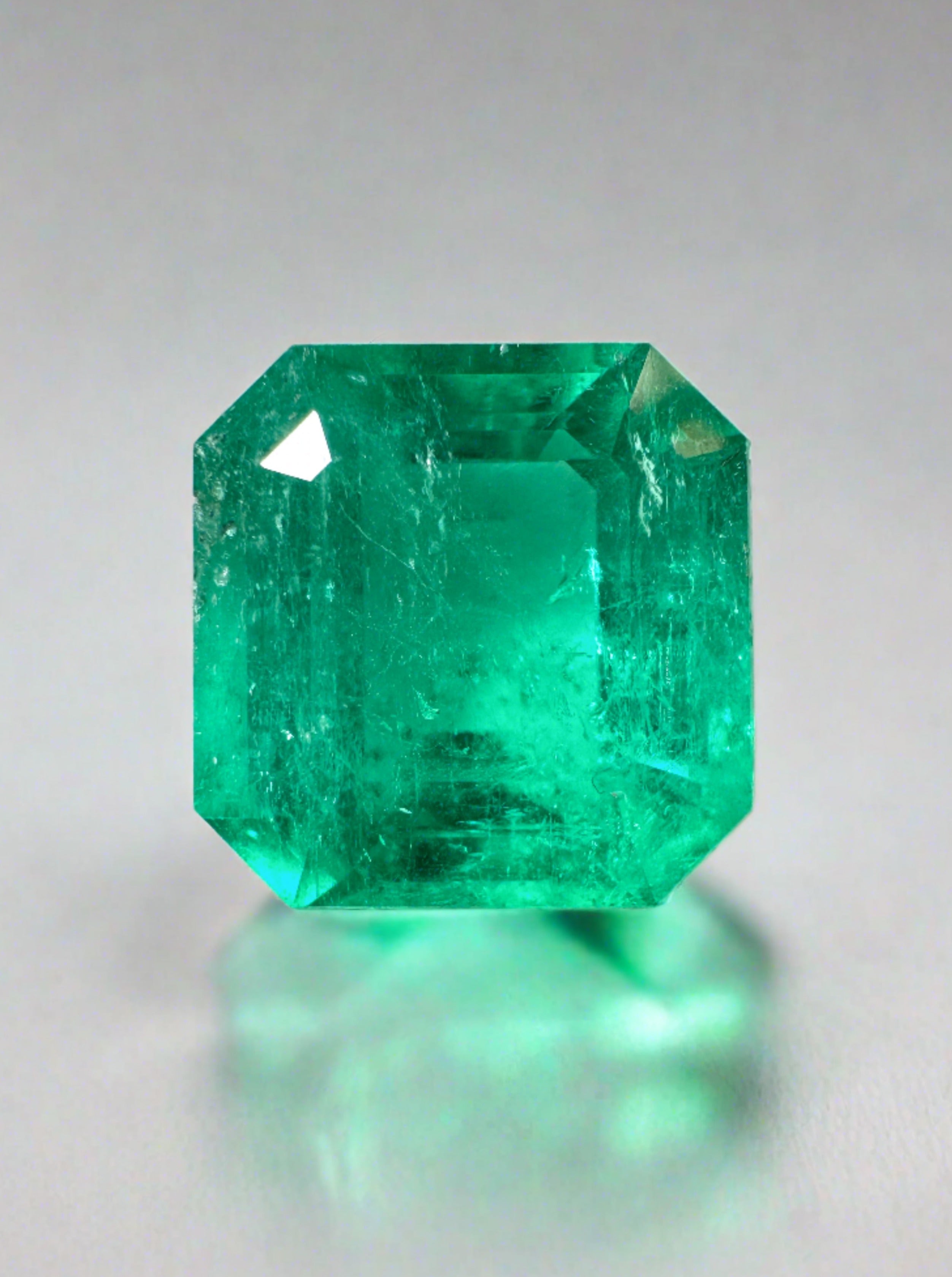 4.75 Carat Minor Oil 10x10 Deep Bluish Green Natural Loose Colombian Emerald-Asscher Cut - JR Colombian Emeralds