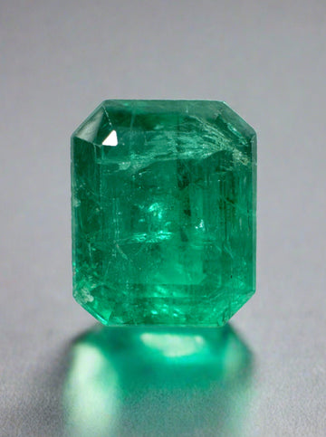 4.81 Carat 11x9 Medium Green Natural Loose Zambian- Emerald Cut