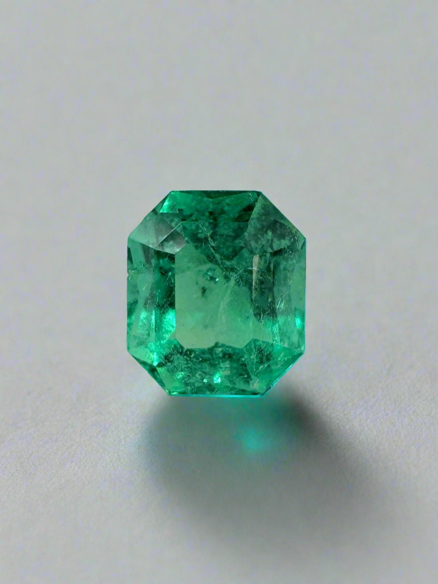 0.83 Carat 6x5 Bluish Green Natural Loose Colombian Emerald- Emerald Cut with Clipped Corners