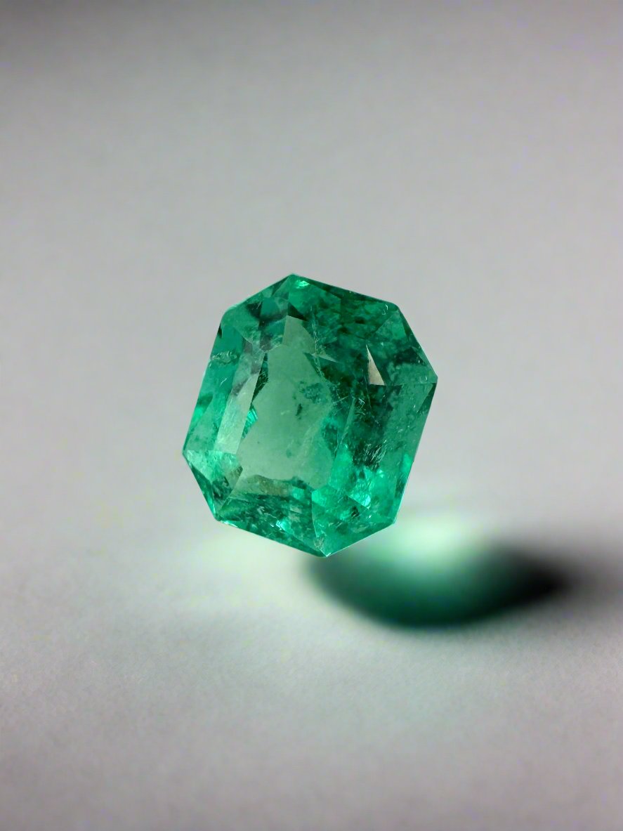 0.83 Carat 6x5 Bluish Green Natural Loose Colombian Emerald- Emerald Cut with Clipped Corners