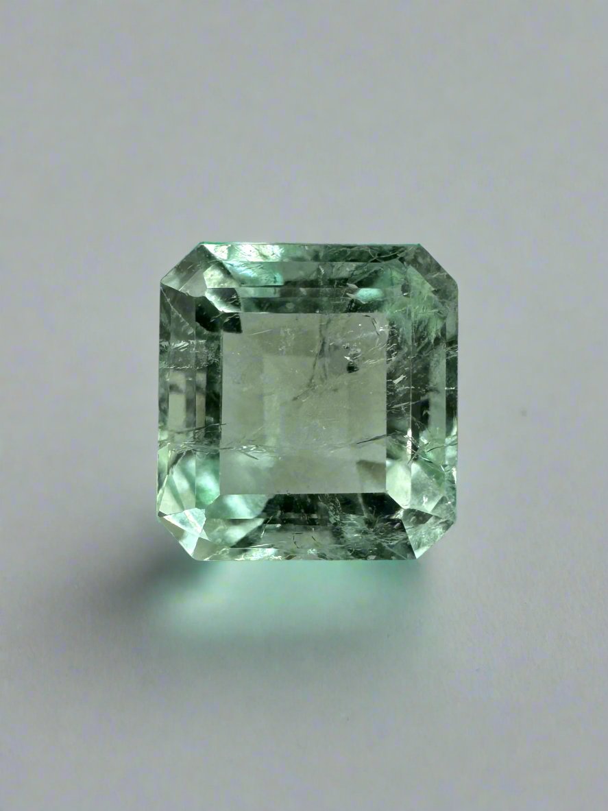 0.97 Carat Sea foam Green Asscher Cut Colombian Emerald