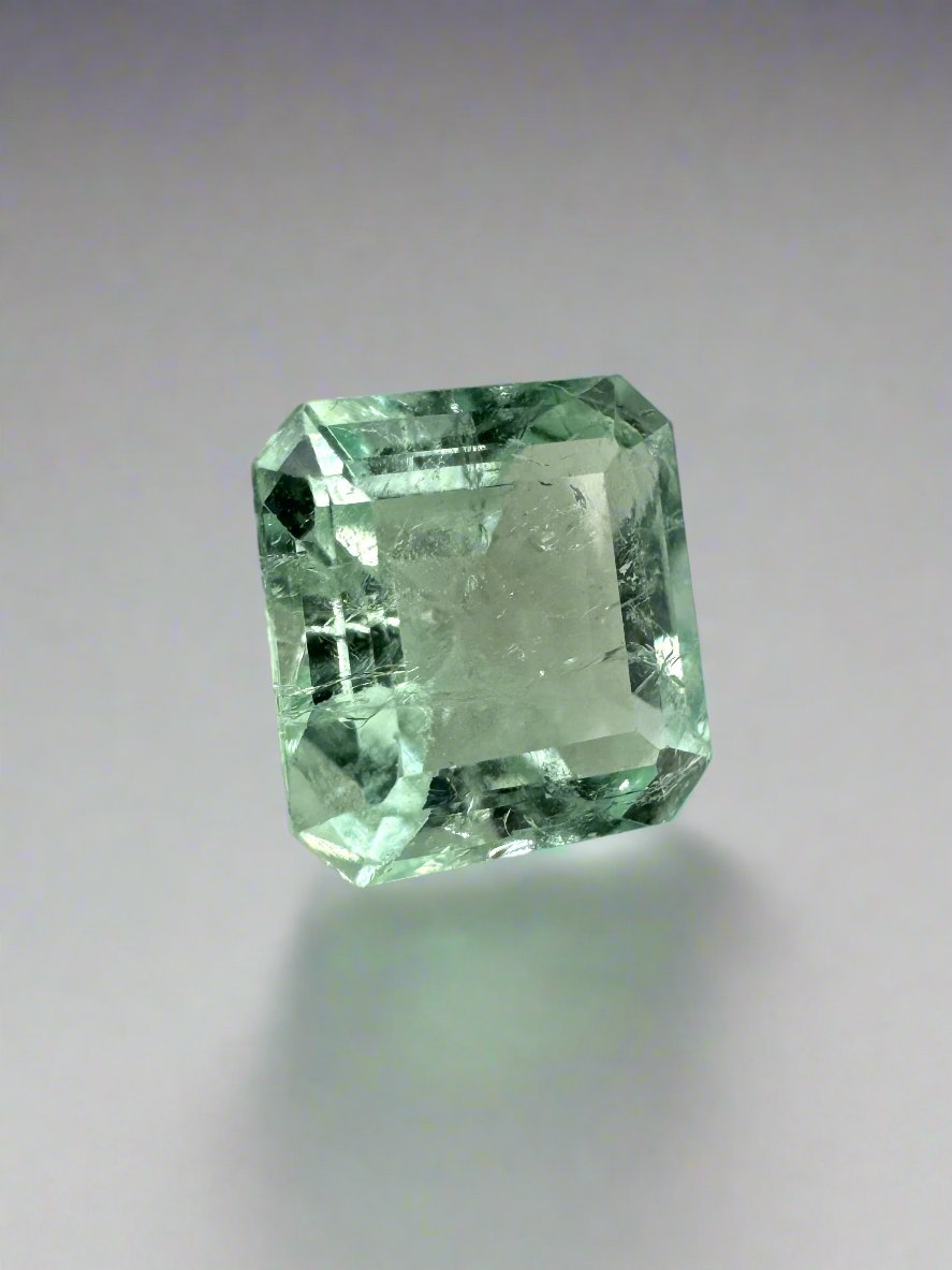 0.97 Carat Sea foam Green Asscher Cut Colombian Emerald