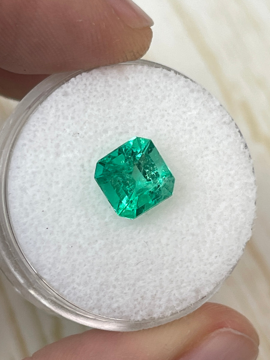 Colombian Emerald - 1.64 Carat Asscher Cut in Yellowish Green