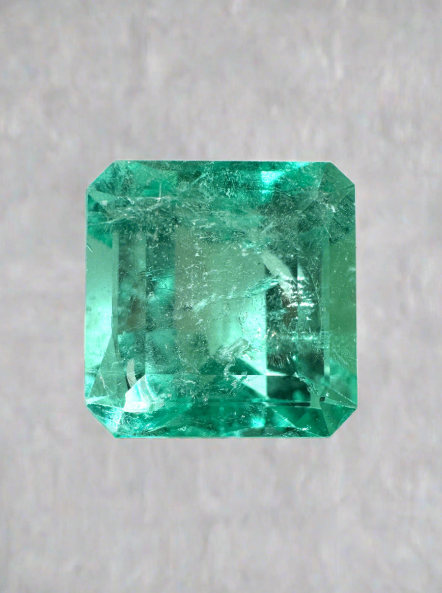 5.32 Carat 10x10 Glowy Green Natural Loose Colombian Emerald-Asscher Cut