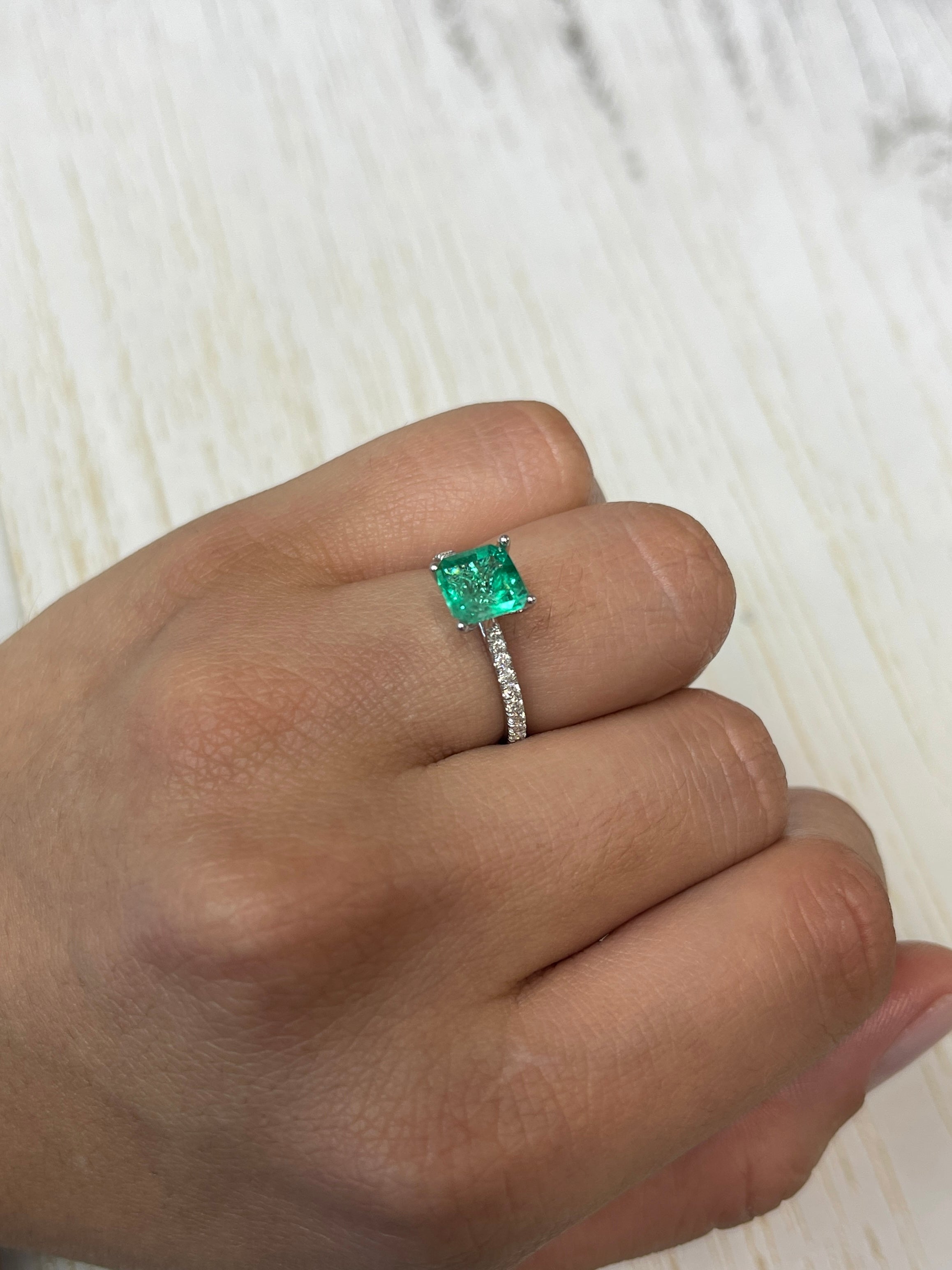 1.64 Carat Natural Colombian Emerald - Vibrant Yellowish Green, Asscher Shape