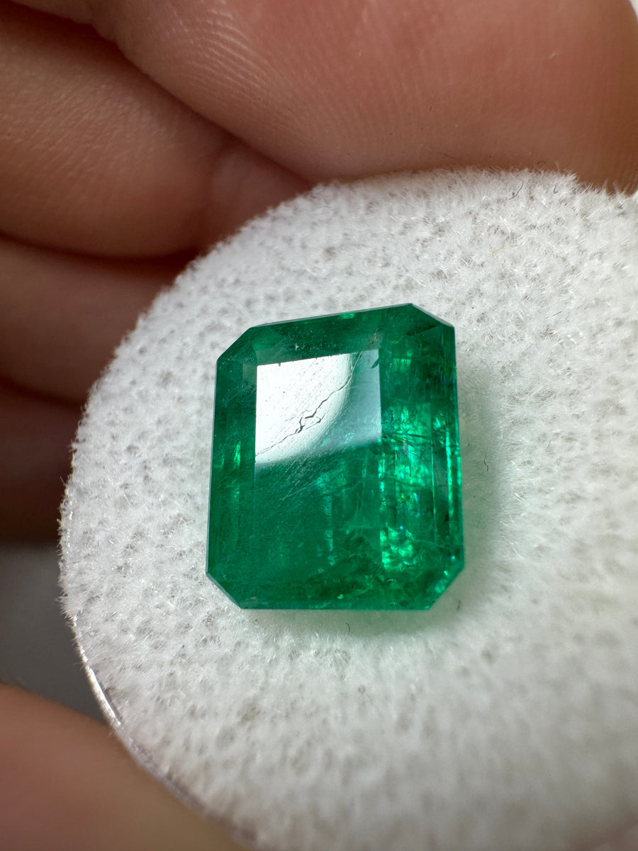 5.32 Carat 11x9 Kelly/Pure Green Natural Loose Zambian- Emerald Cut