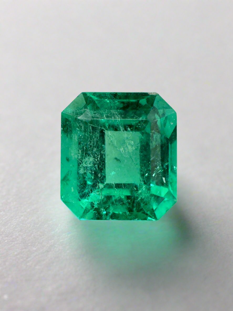 1.68 Carat 7.5x7 Crystalline Muzo Yellowish Green Asscher Cut Natural Unset Colombian Emerald