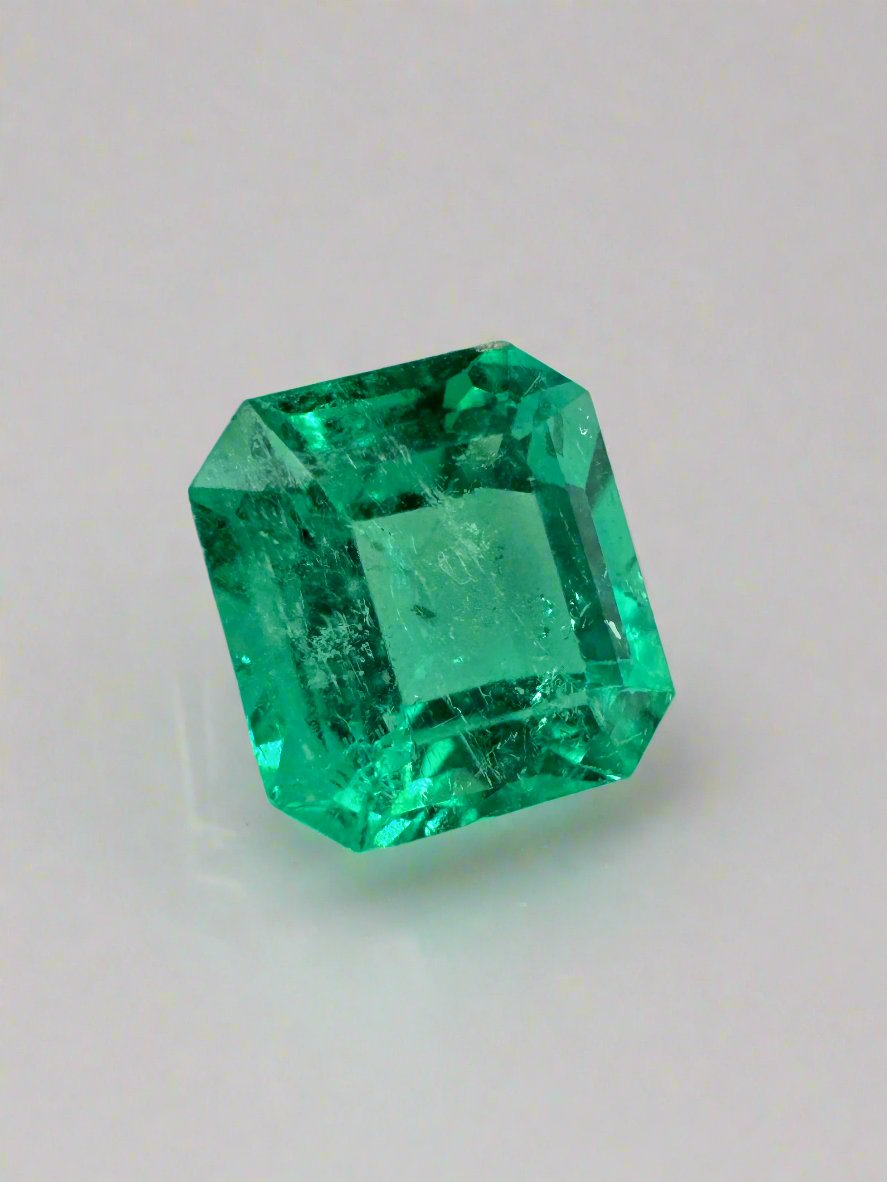 1.68 Carat 7.5x7 Crystalline Muzo Yellowish Green Asscher Cut Natural Unset Colombian Emerald