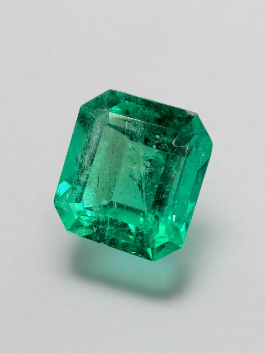 1.68 Carat 7.5x7 Crystalline Muzo Yellowish Green Asscher Cut Natural Unset Colombian Emerald