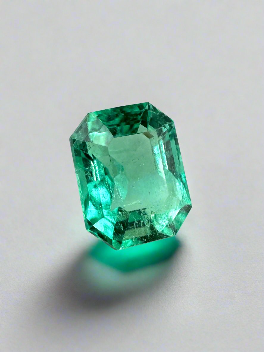 1.92 Carat 8.3x6.6 Ultra Glowy Bluish Green Natural Loose Colombian Emerald-Emerald Cut