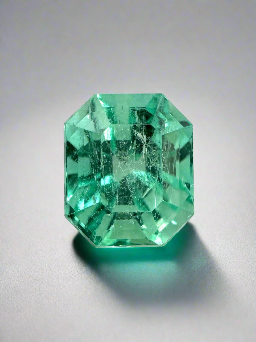 1.98 Carat 8x6.5 Lustrous Vibrant Green Natural Loose Colombian Emerald-Emerald Cut