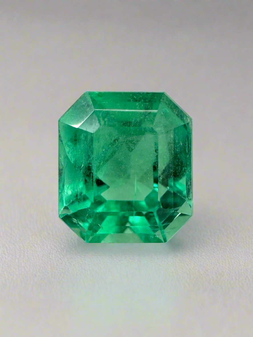 2.03 Carat Neon Yellowish Emerald Cut Natural Unset Colombian Emerald