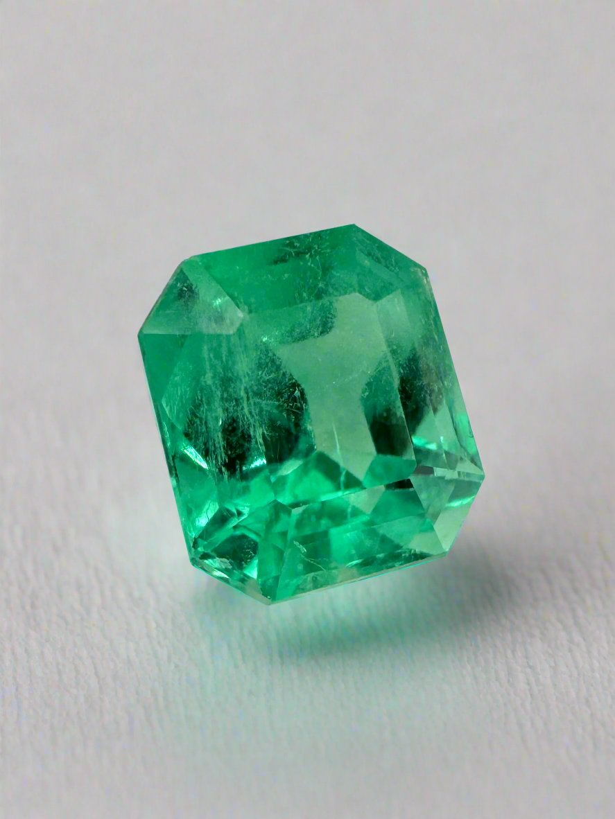 2.03 Carat Neon Yellowish Emerald Cut Natural Unset Colombian Emerald