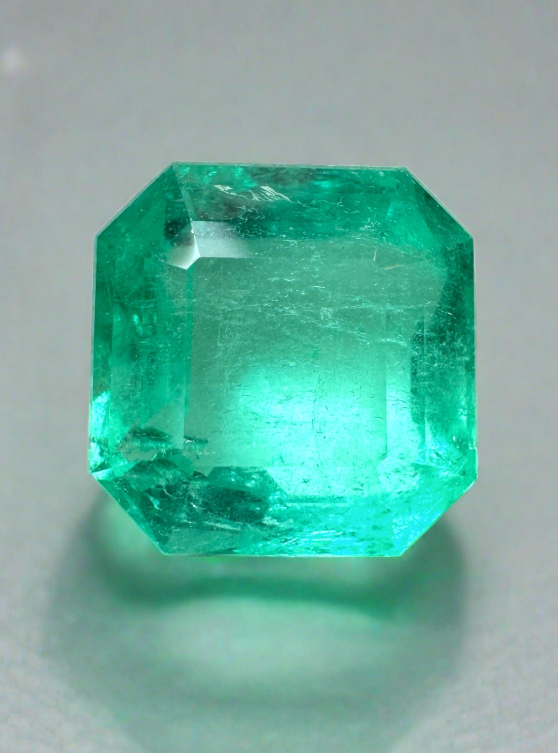 5.55 Carat 11x11 Bluish Green Natural Loose Colombian Emerald-Asscher Cut - JR Colombian Emeralds