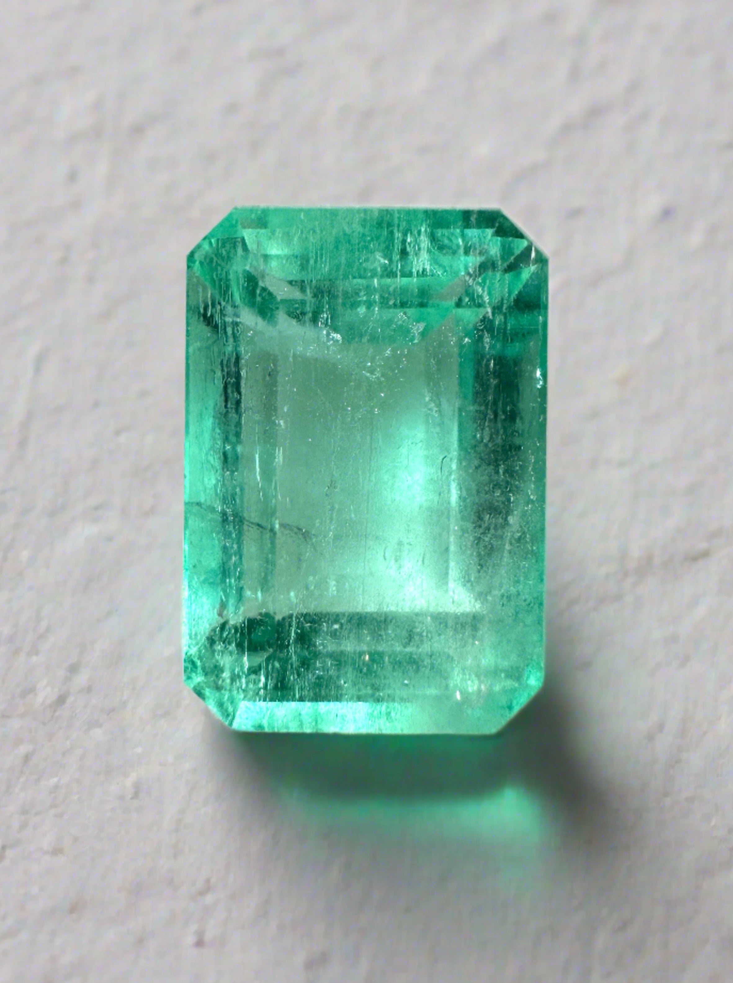 5.55 Carat 12x8 Pastel Green Natural Loose Colombian Emerald- Emerald Cut - JR Colombian Emeralds