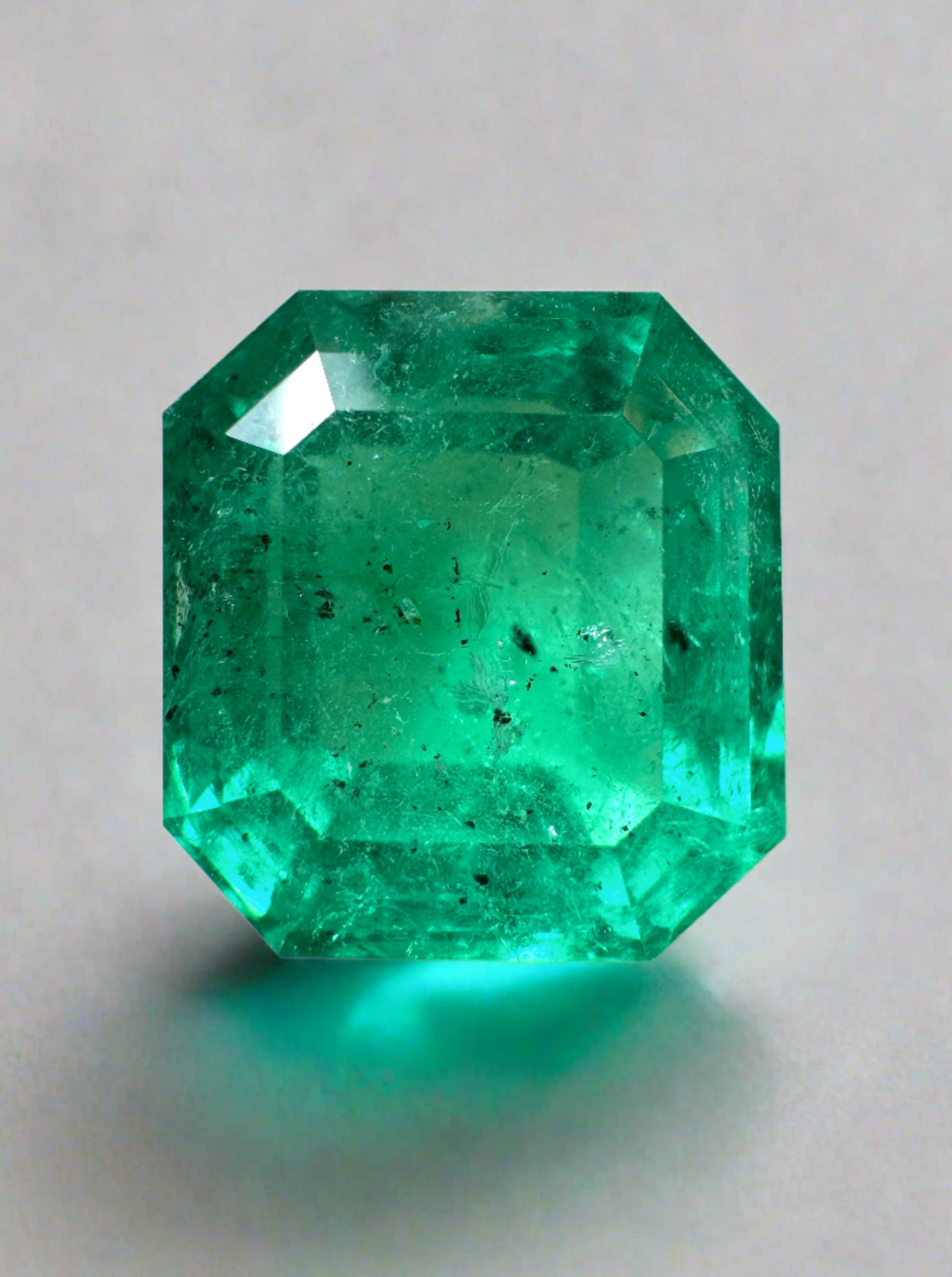 5.72 Carat 11x10.5 Freckled Forest Natural Loose Colombian Emerald-Asscher Cut - JR Colombian Emeralds