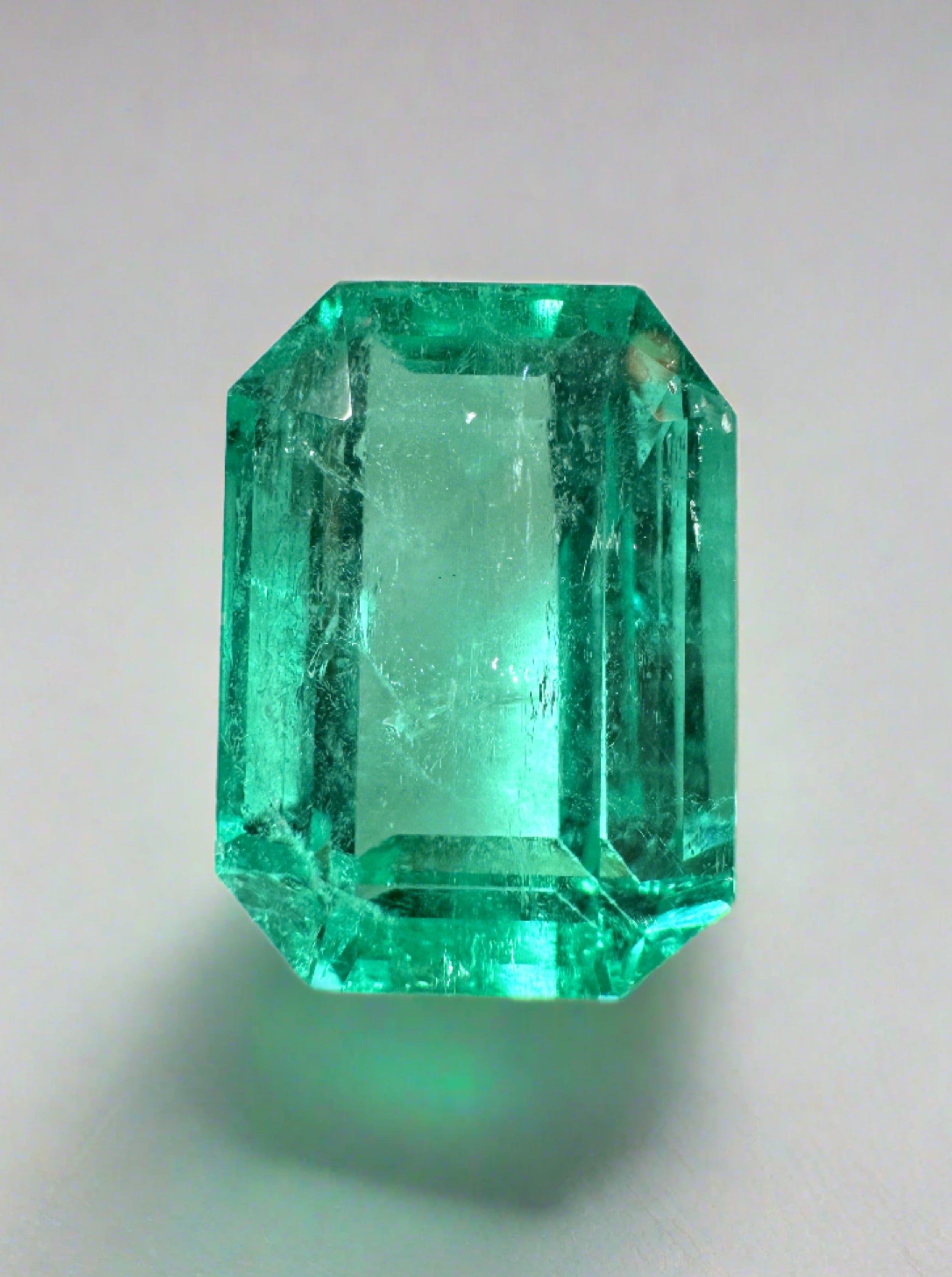 5.90 Carat 13x9 Bright Bluish Green Natural Loose- Emerald Cut - JR Colombian Emeralds