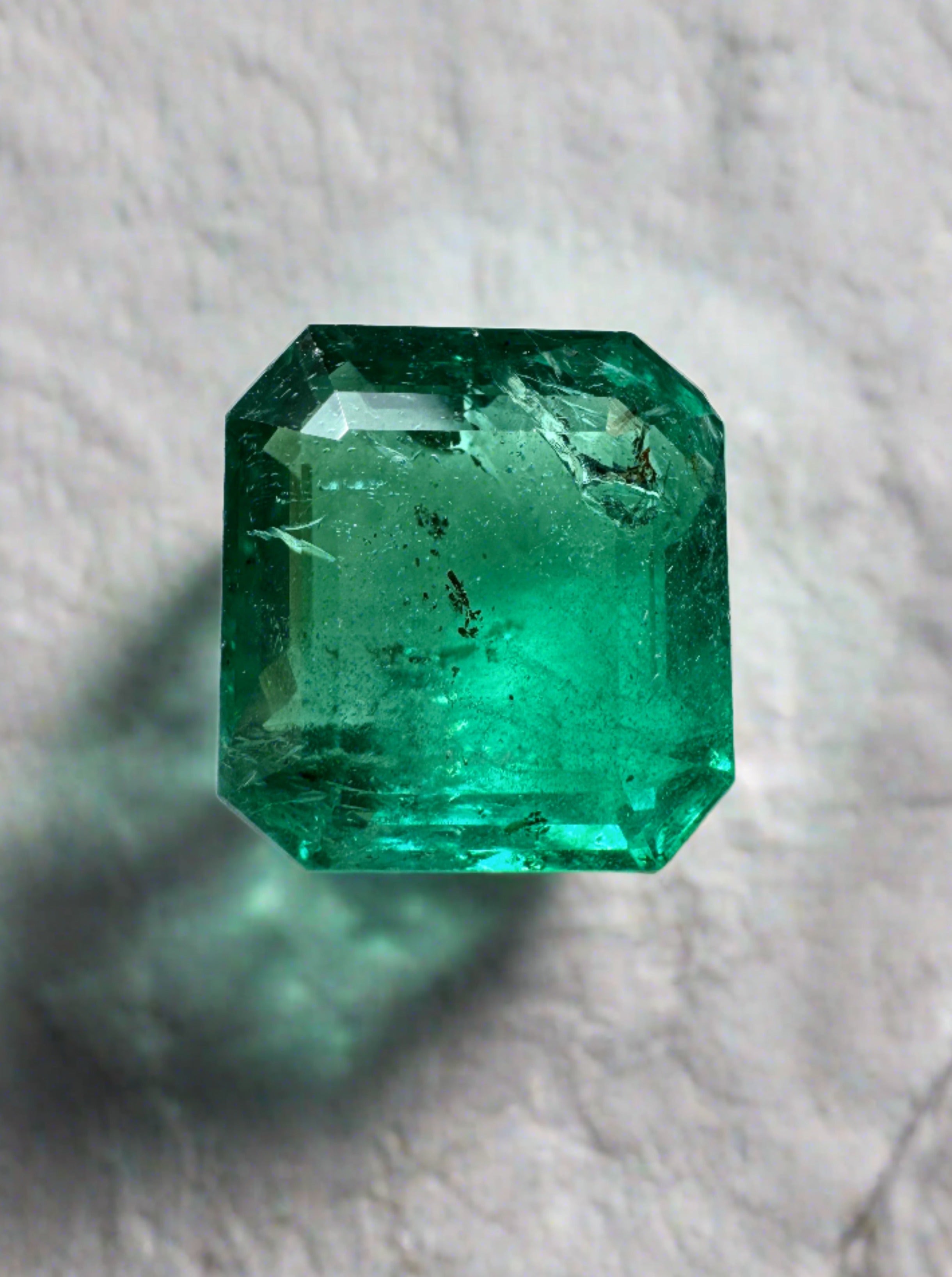 6.54 Carat 11.3x10.6 Medium Deep Green Natural Loose Zambian- Emerald Cut - JR Colombian Emeralds