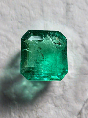 6.54 Carat 11.3x10.6 Medium Deep Green Natural Loose Zambian- Emerald Cut