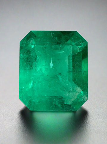 7.39 Carat 14x12 Bluish Green Emerald Cut Loose Colombian Emerald-Emerald Cut