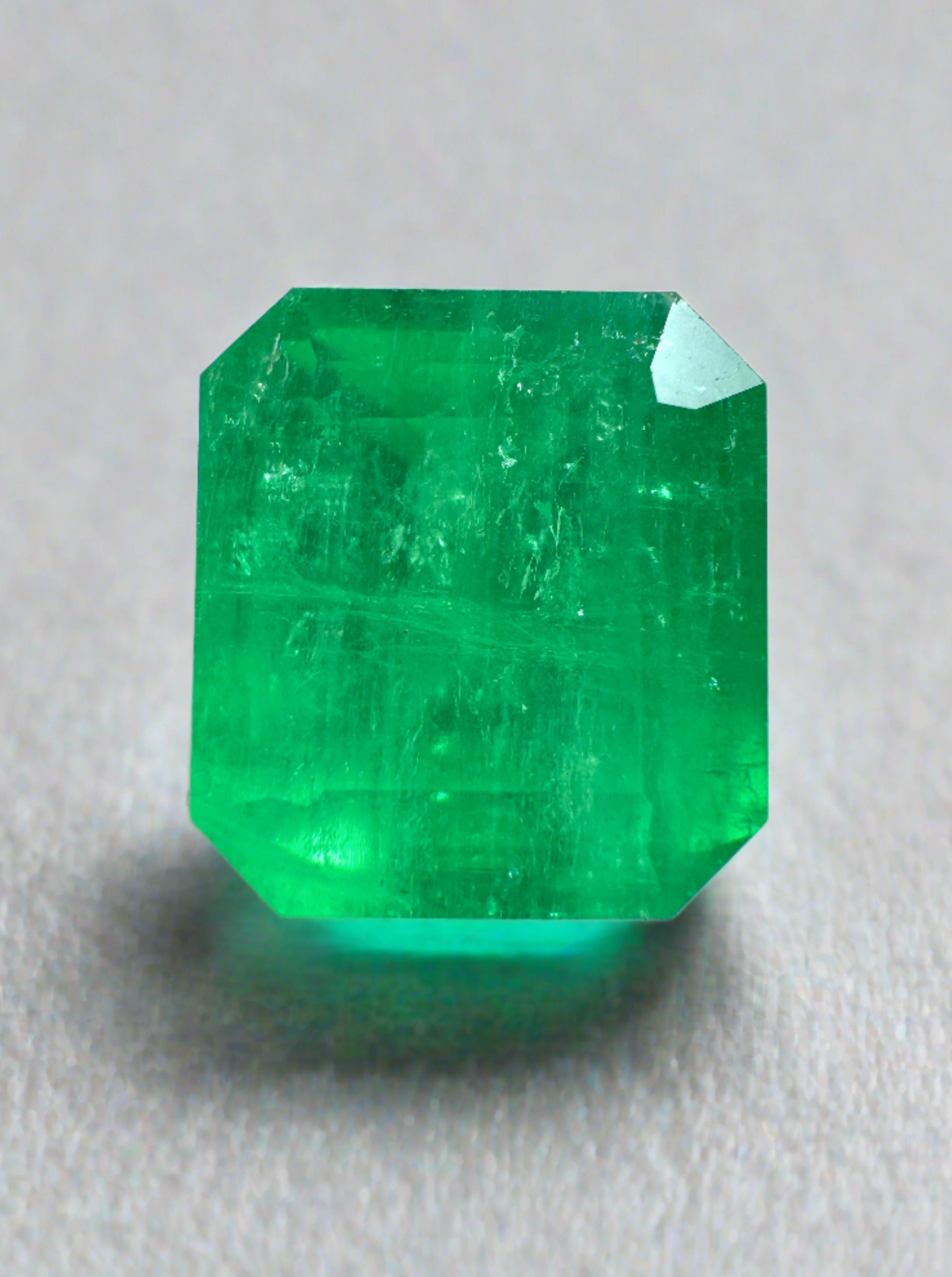 5.70 Carat Intense Yellowish Green Natural Loose Colombian Emerald-Chunky Emerald Cut - JR Colombian Emeralds