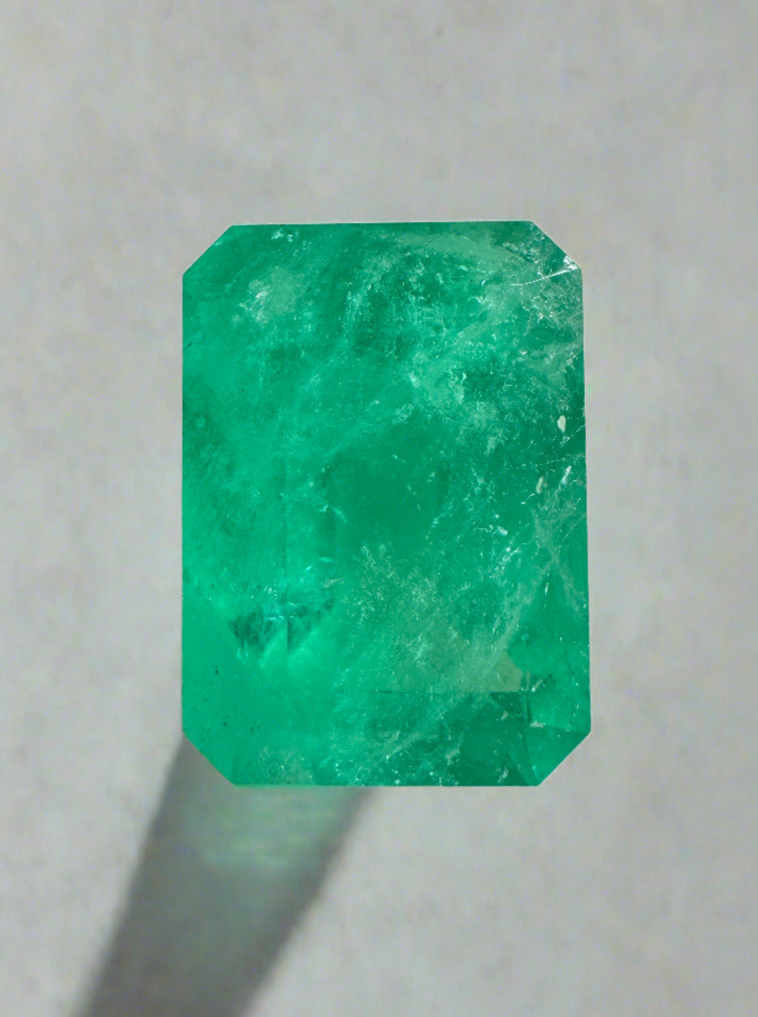 8.84 Carat Green Natural Loose Colombian Emerald-14.5mm x 1.5mm Emerald Cut - JR Colombian Emeralds