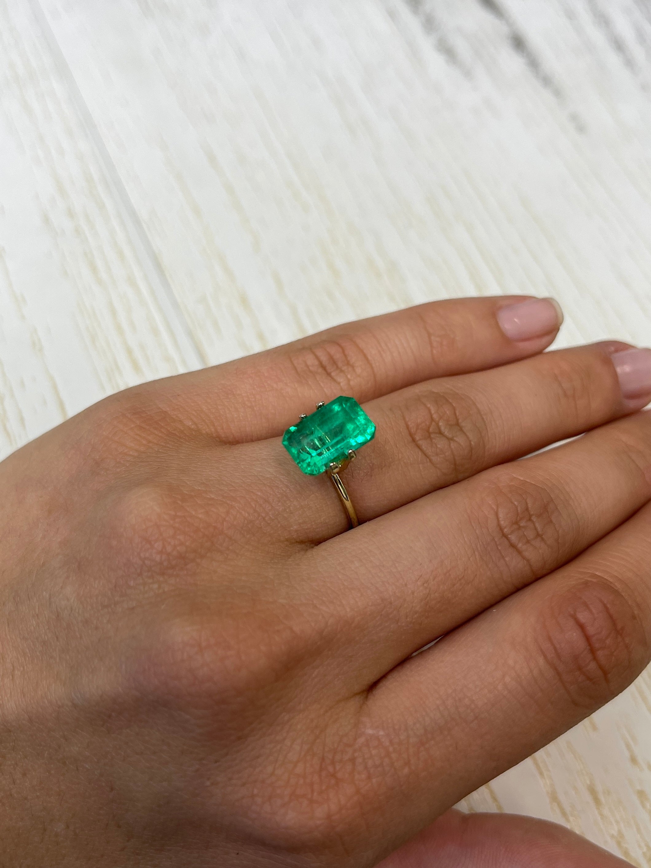 5.26 Carat 12.5x8.2 Yellowish Green Natural Loose Colombian Emerald- Emerald Cut - JR Colombian Emeralds