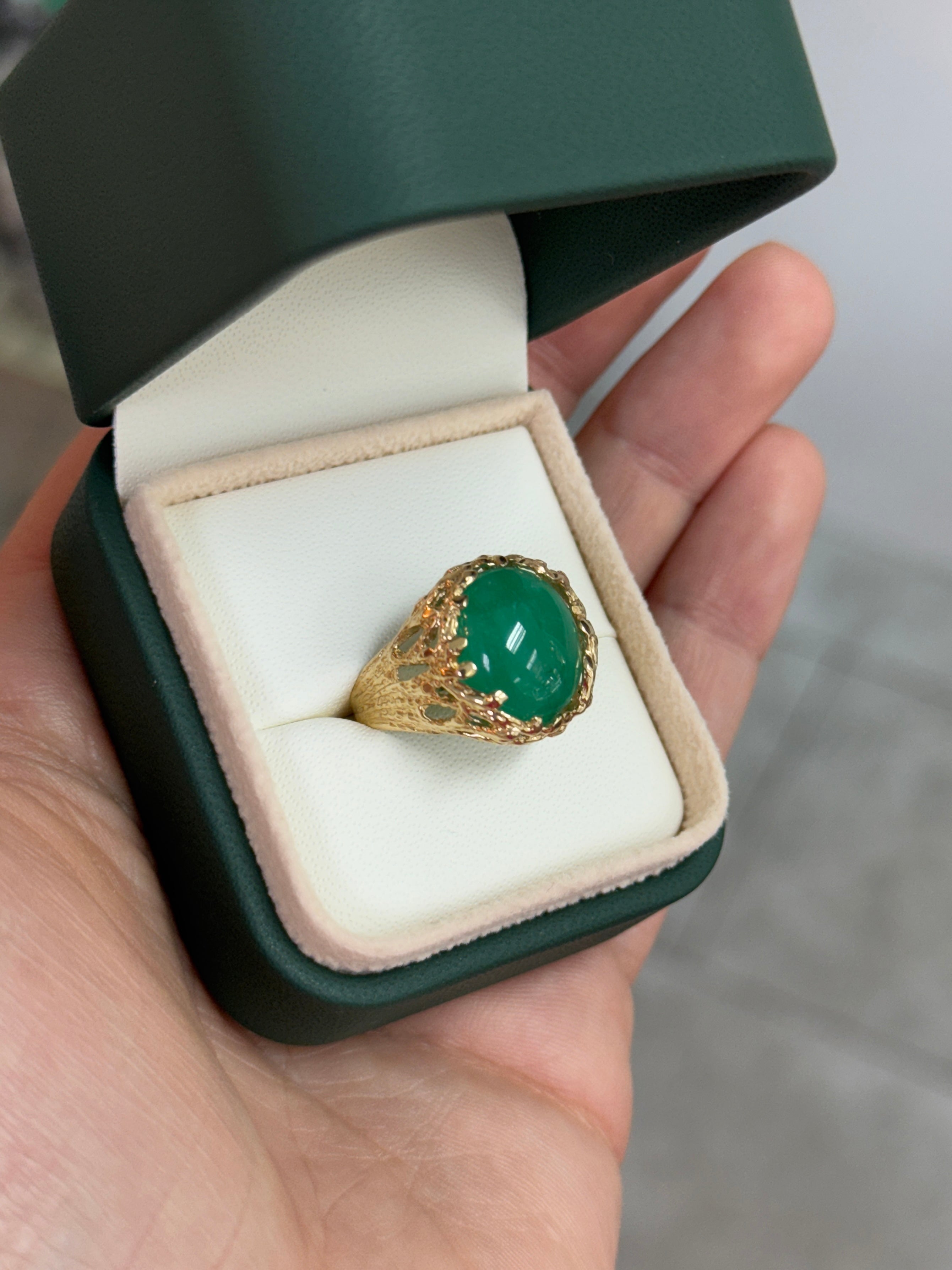 9.28 Carat Cabochon Emerald Gold Nugget 14K Ring