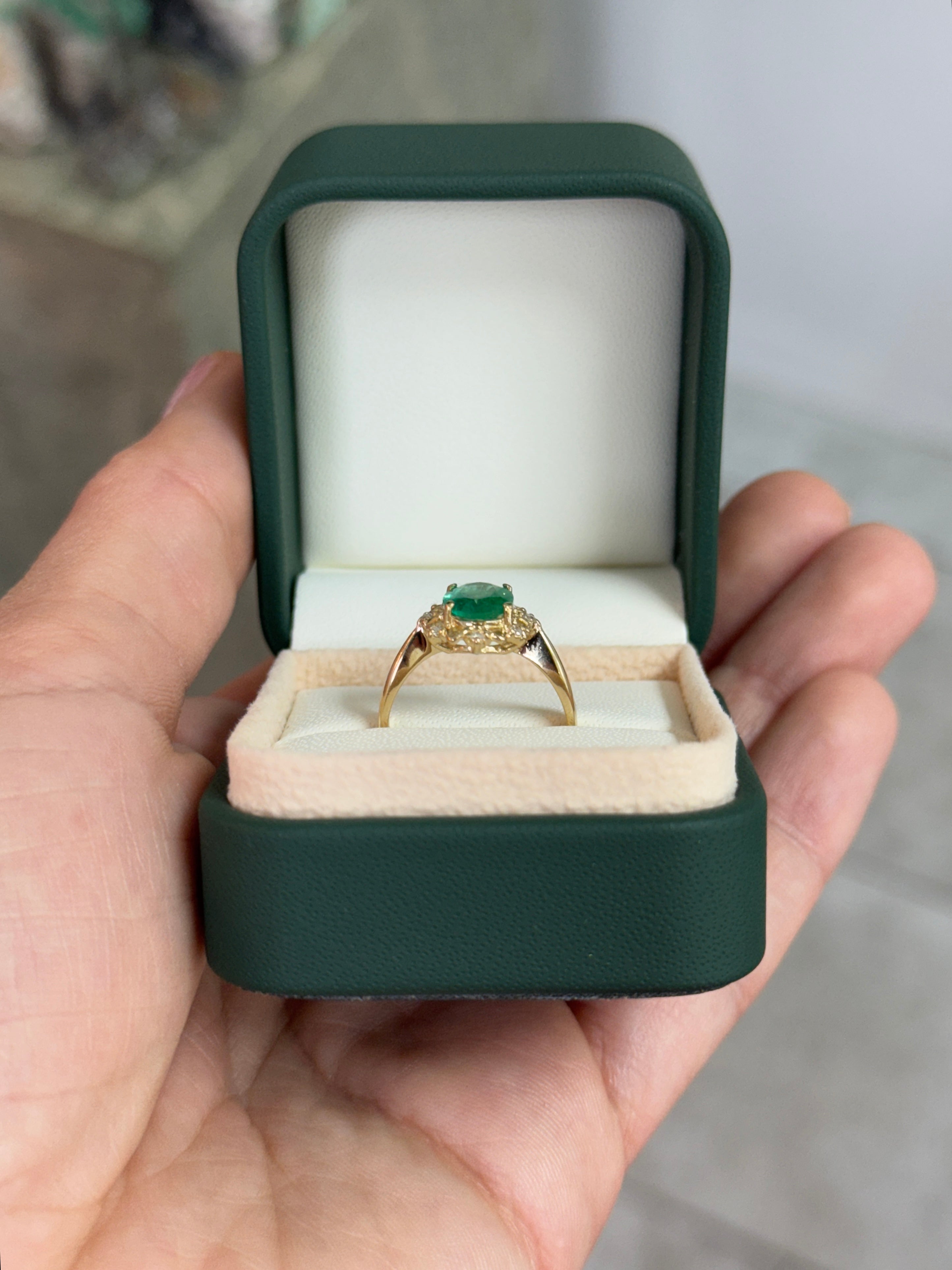 2.29tcw Emerald & Diamond Floral Halo Ring In 14K Yellow Gold Oval Cut Center