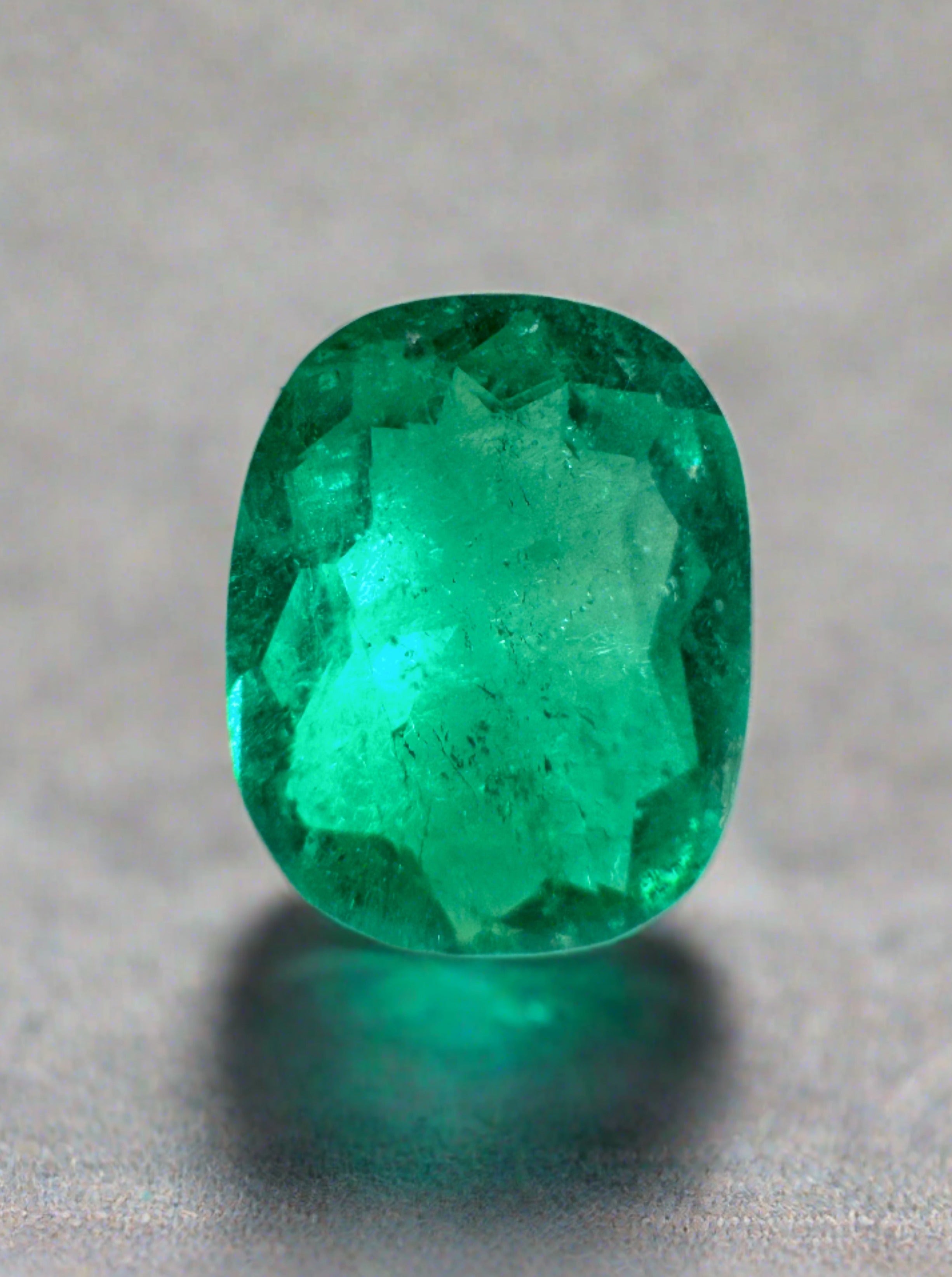 1.43 Carat 9x7 Large Spread Bluish Green Natural Loose Colombian Emerald-Cushion Cut - JR Colombian Emeralds