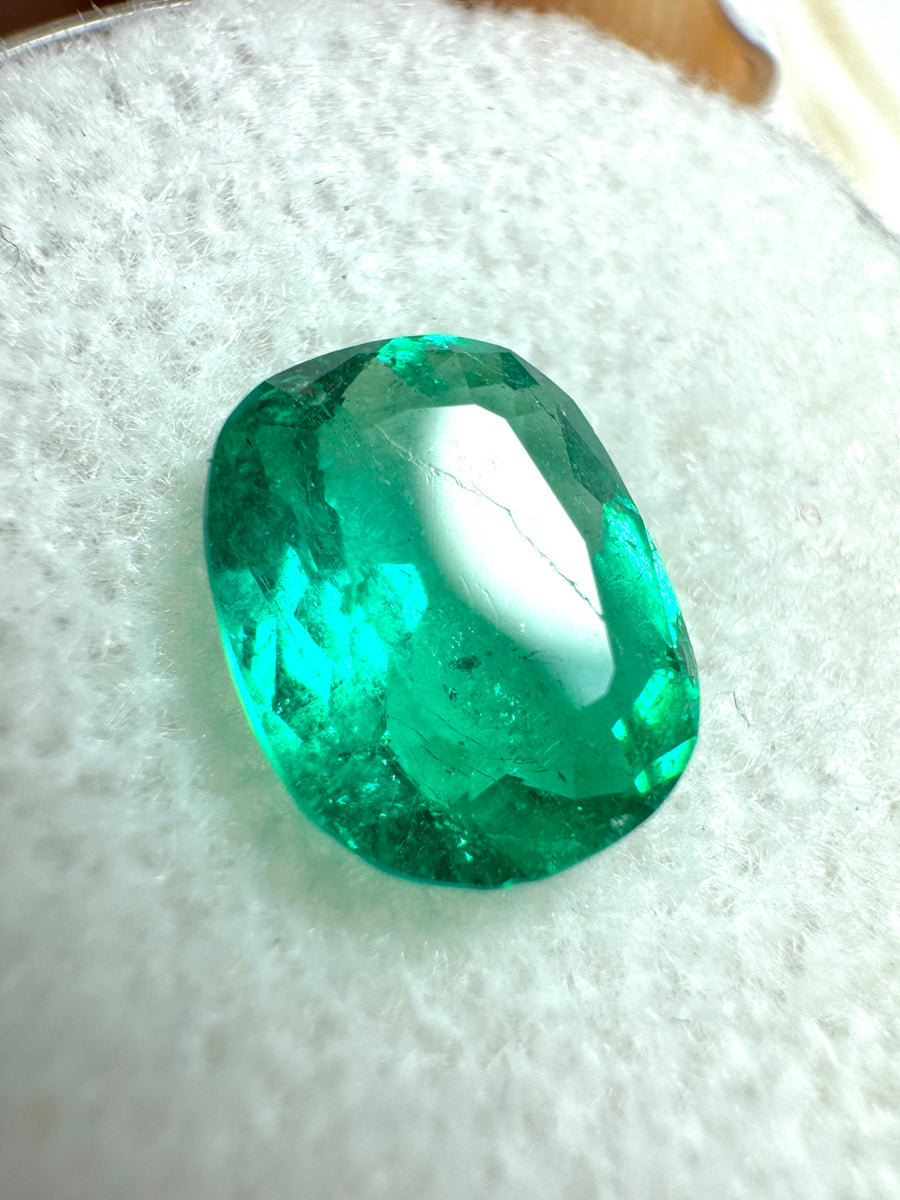 1.43 Carat 9x7 Large Spread Bluish Green Natural Loose Colombian Emerald-Cushion Cut