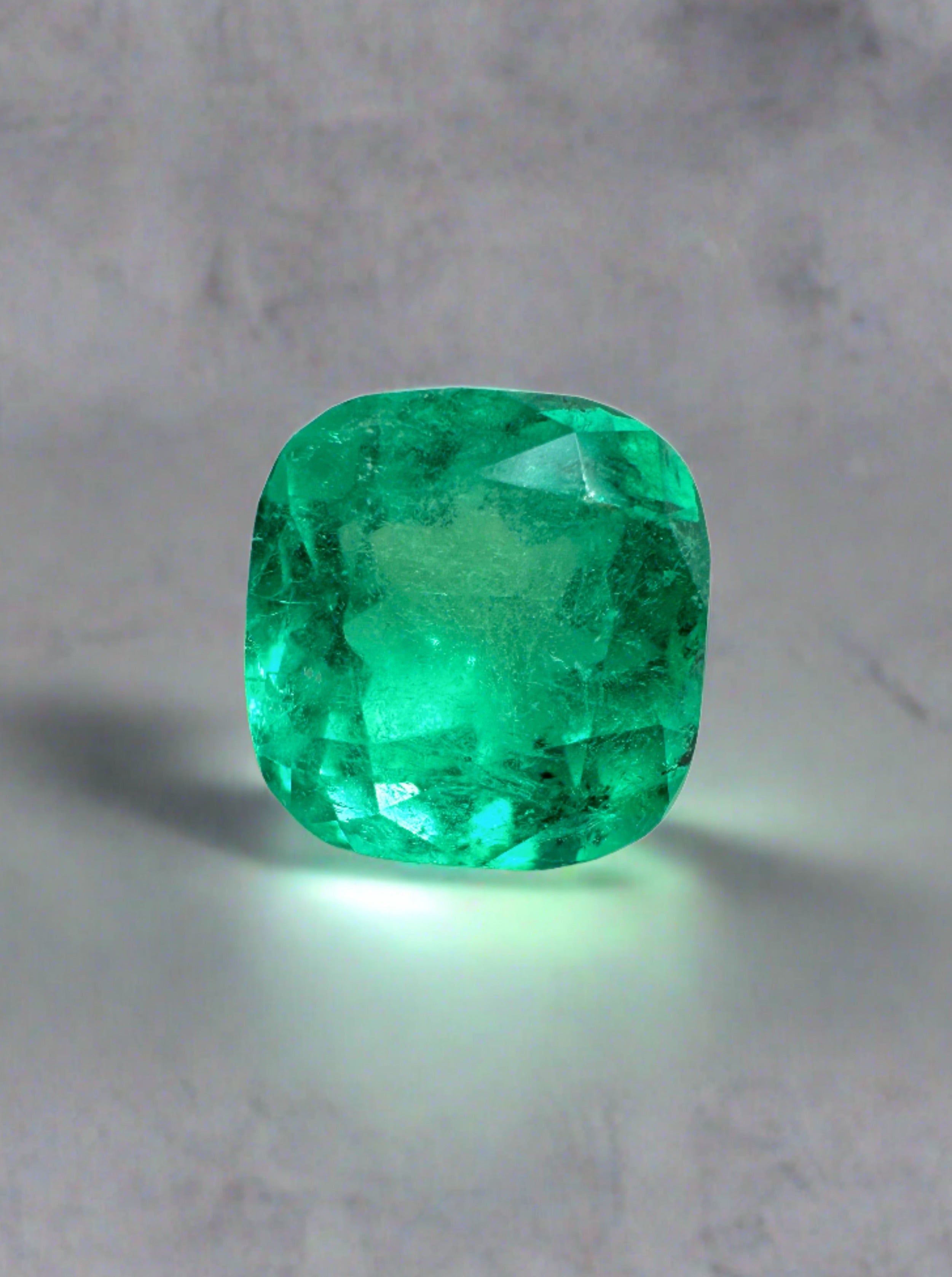 1.56 Carat 7x7 Freckled Medium Green Natural Loose Colombian Emerald-Cushion Cut - JR Colombian Emeralds