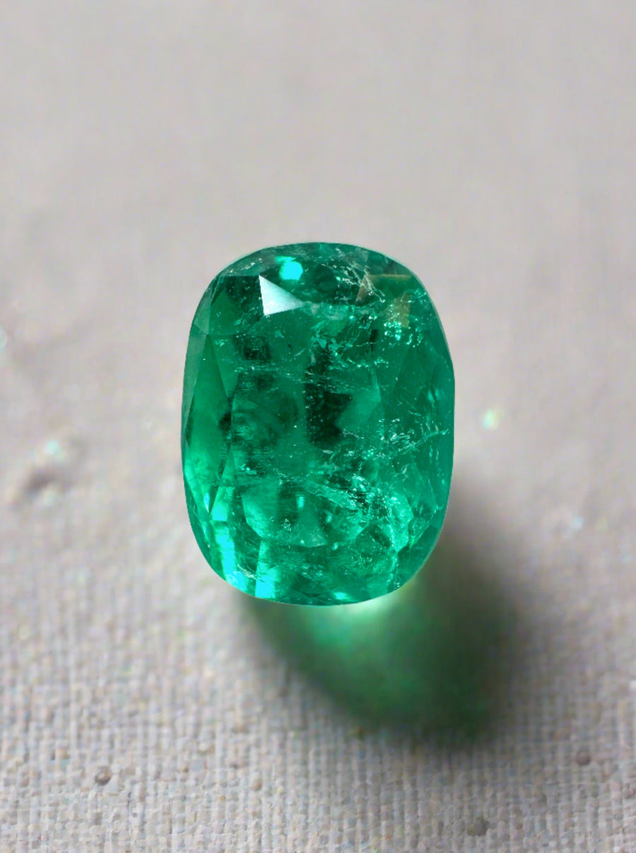 1.58 Carat 8x6 Bluish Green Natural Loose Colombian Emerald-Elongated Cushion Cut