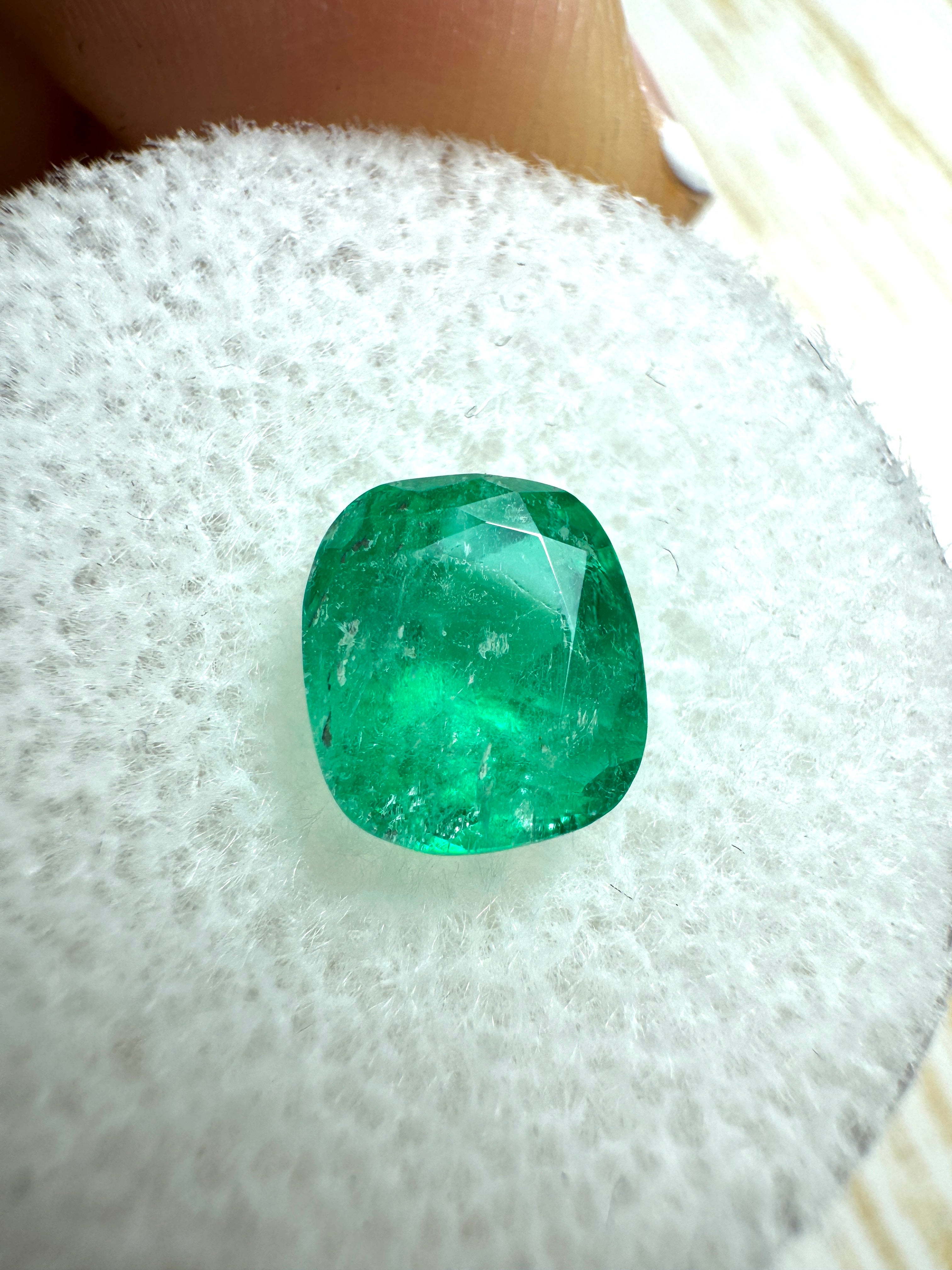 1.69 Carat Earthy Natural Loose Colombian Emerald-Cushion Cut - JR Colombian Emeralds