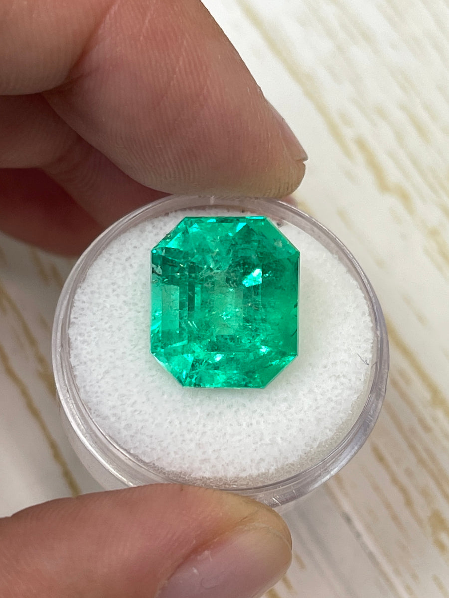 Emerald Cut Loose Colombian Emerald: Genuine 13.15 Carat Yellowish Green Muzo Gem