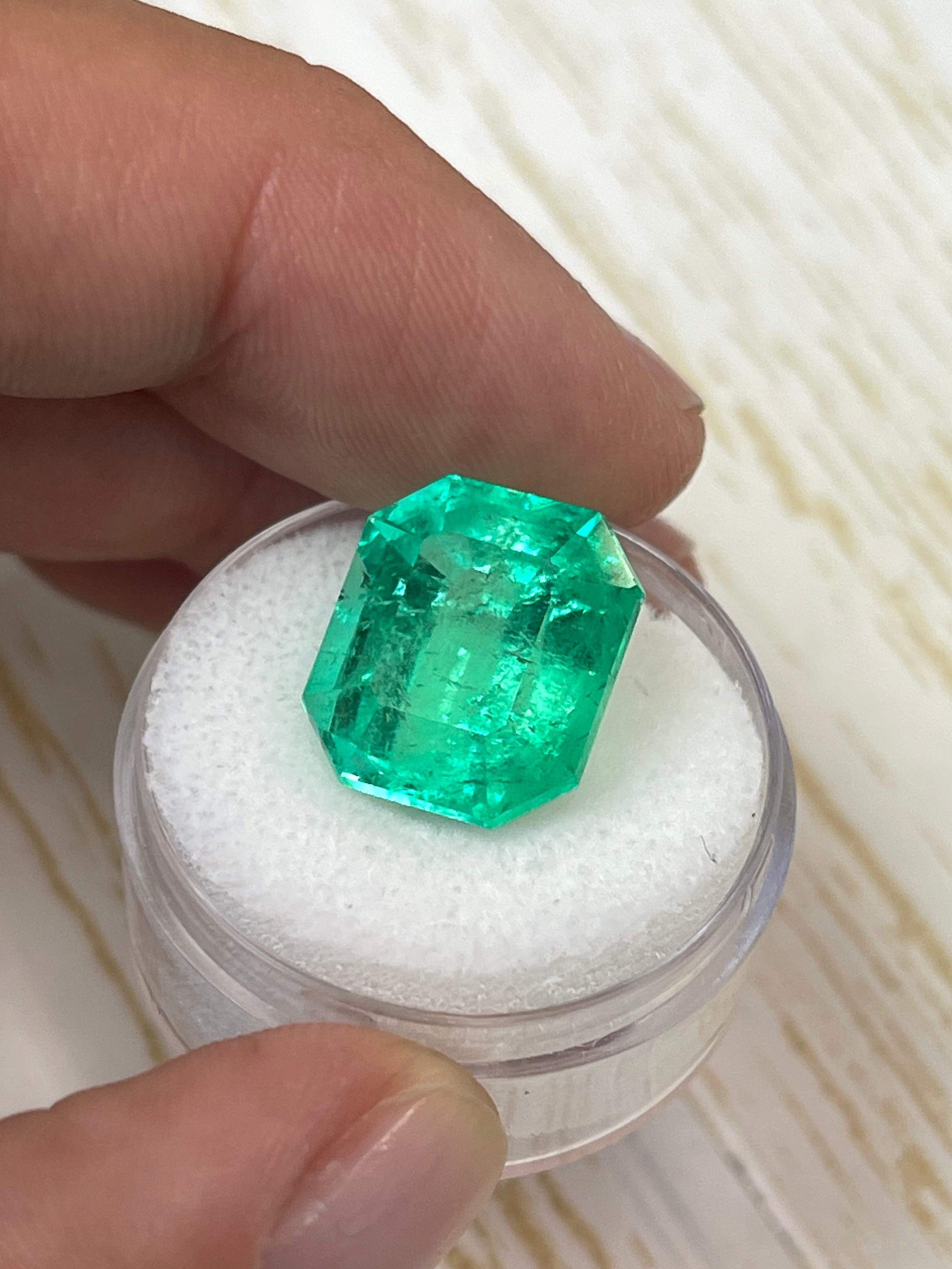 13.15 Carat Loose Colombian Emerald - Muzo Yellow-Green Natural Stone, Emerald Cut