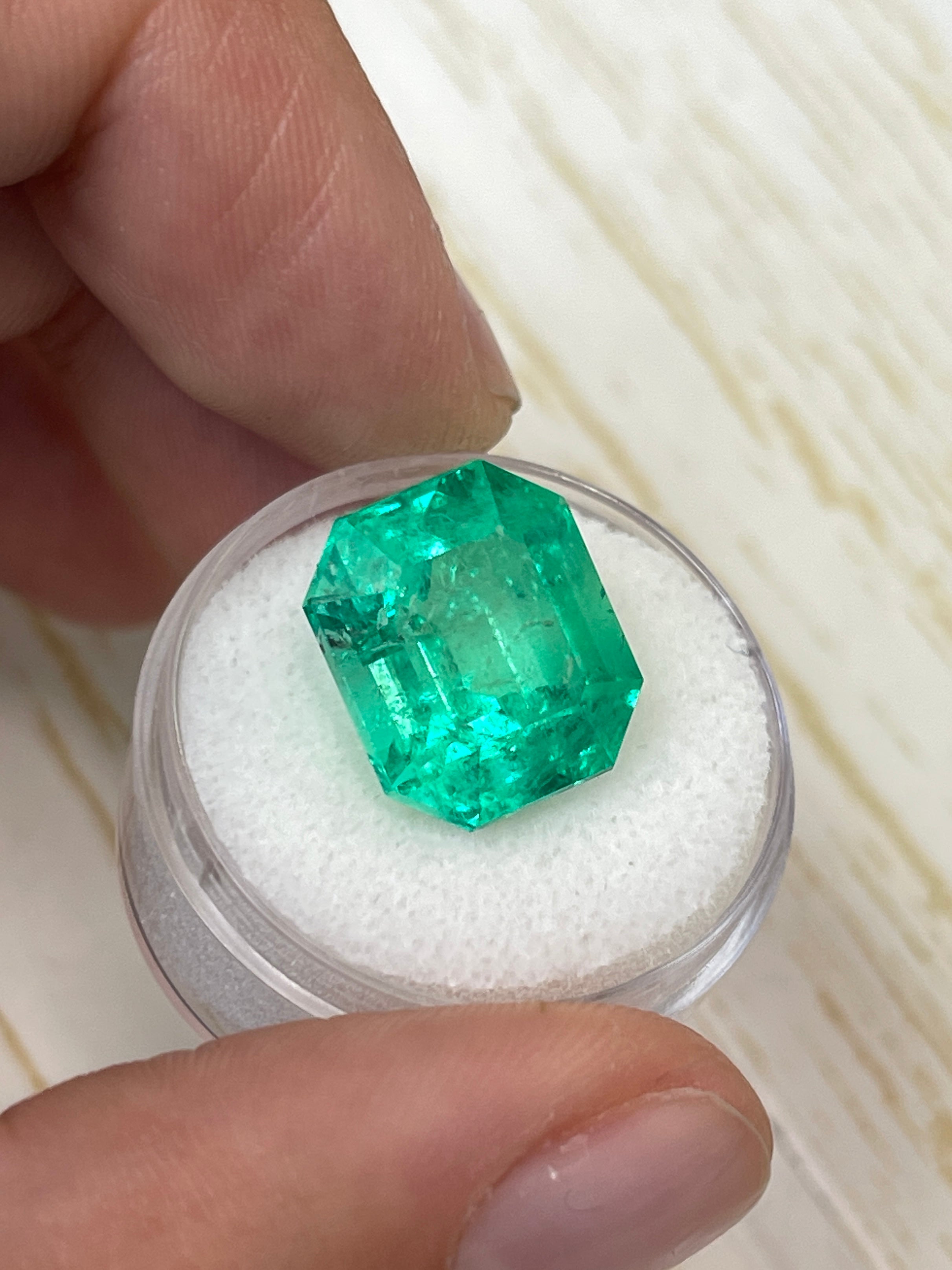 Emerald Cut Colombian Emerald: 13.15 Carat Genuine Muzo Yellow-Green Loose Gem