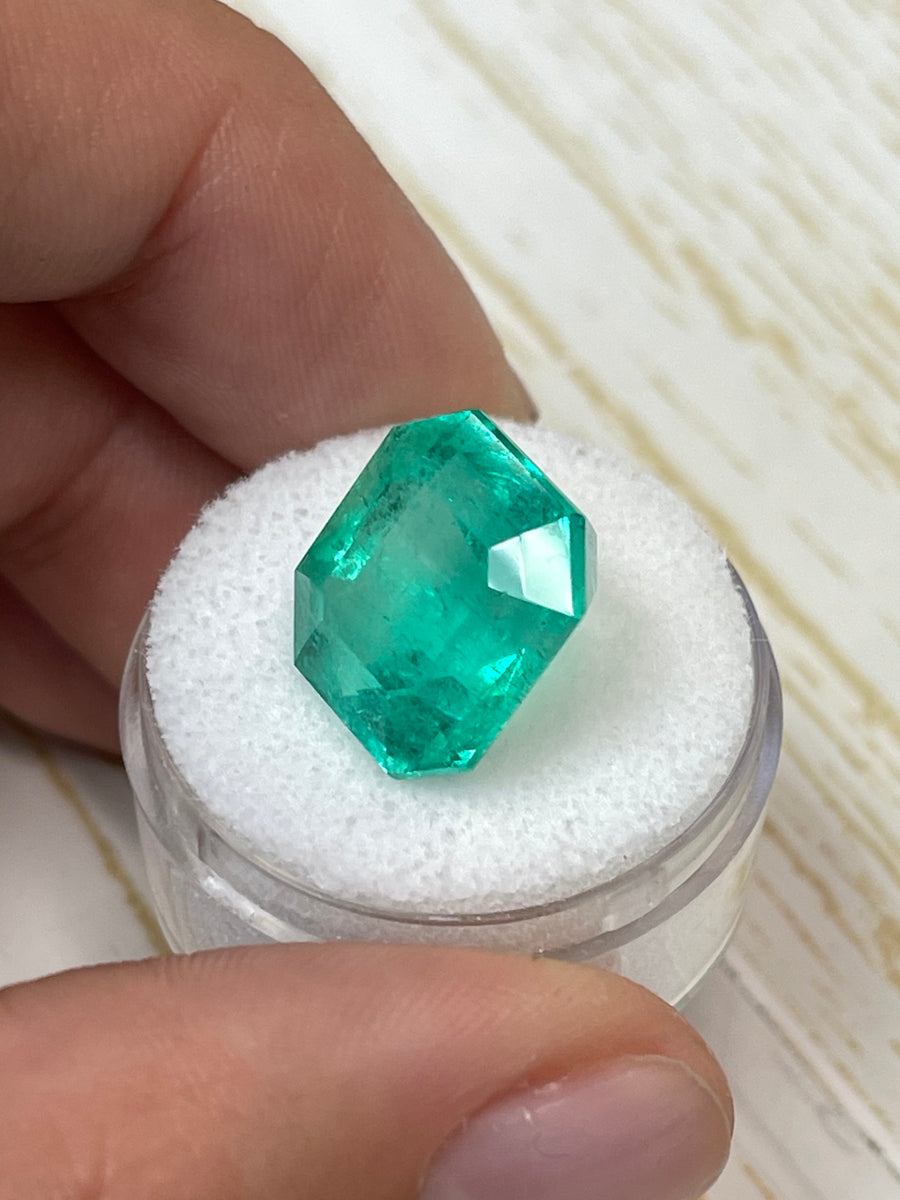 14.5x14 Asscher Cut Colombian Emerald - 13.46 Carats, Rich Green Hue