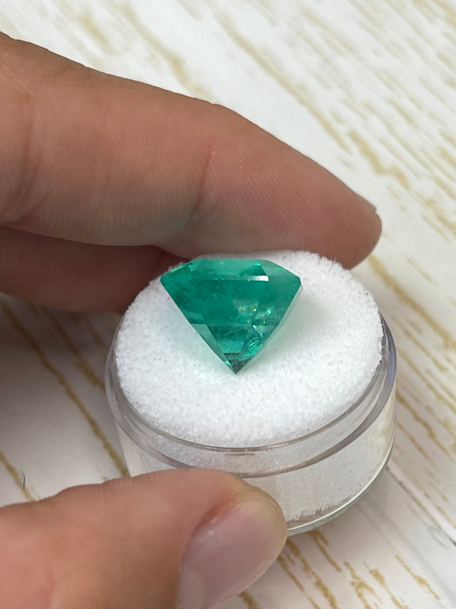 Asscher-Cut Colombian Emerald - 13.46 Carat, Deep Green, Minor Oil