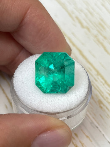 13.46 Carat Minor Oil 14.5x14 Dark Green Natural Loose Colombian- Asscher Cut