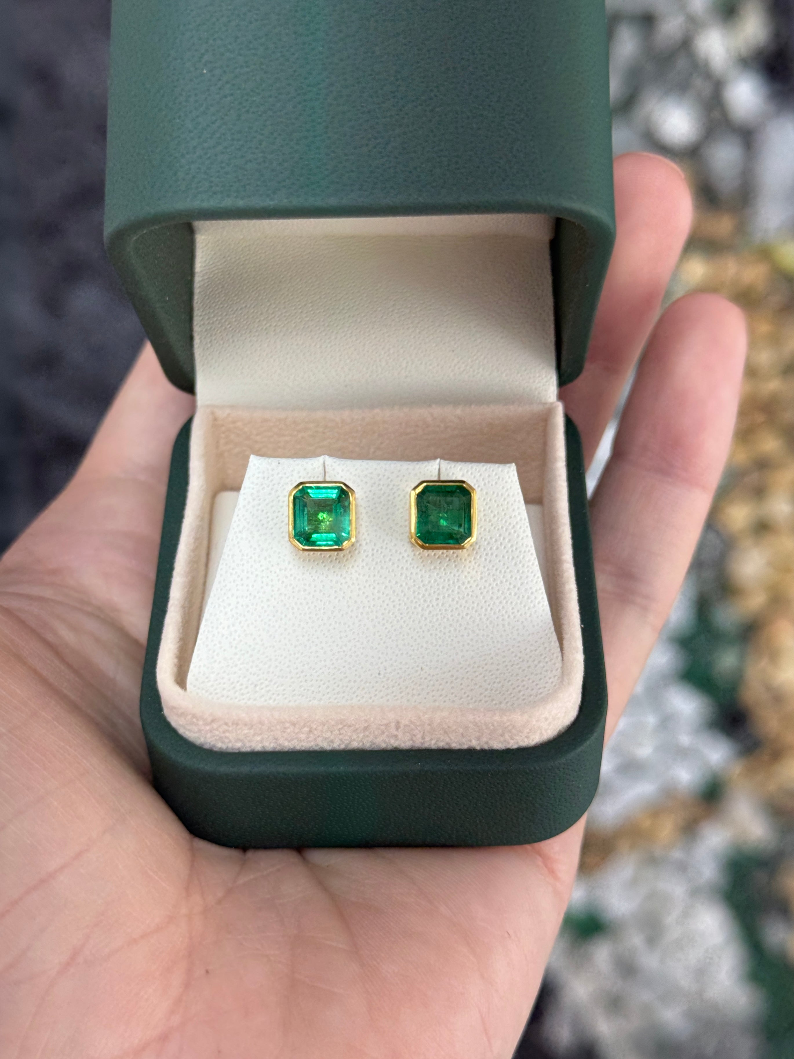 2.23tcw Classic Bezel Set Asscher Emerald Earrings 18K