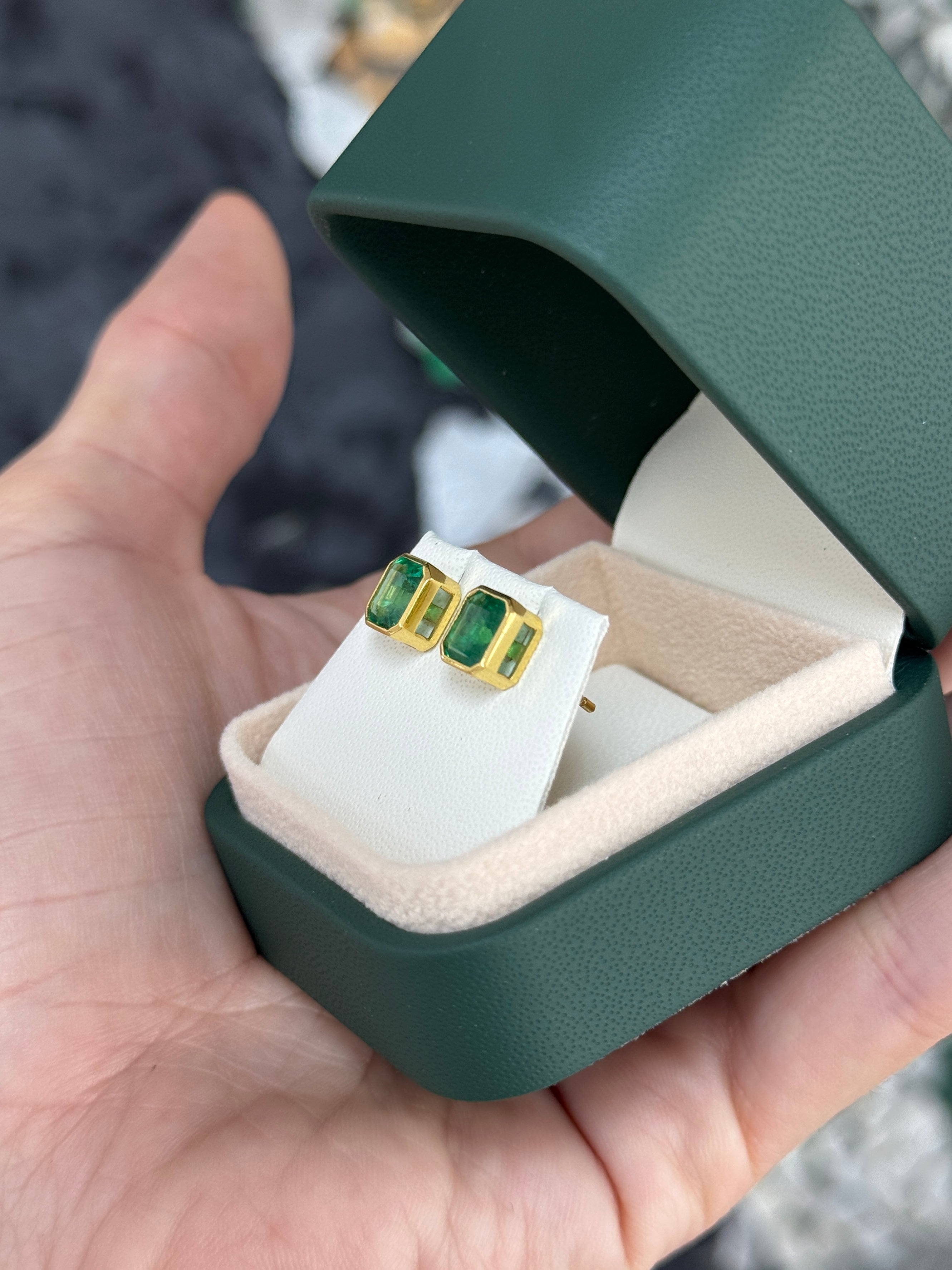 2.23tcw Classic Bezel Set Asscher Emerald Earrings 18K