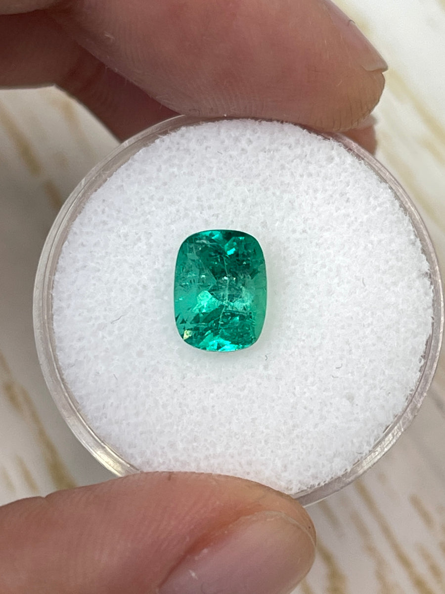 Cushion-Cut Colombian Emerald: 1.84 Carat Medium Bluish Green Loose Gem