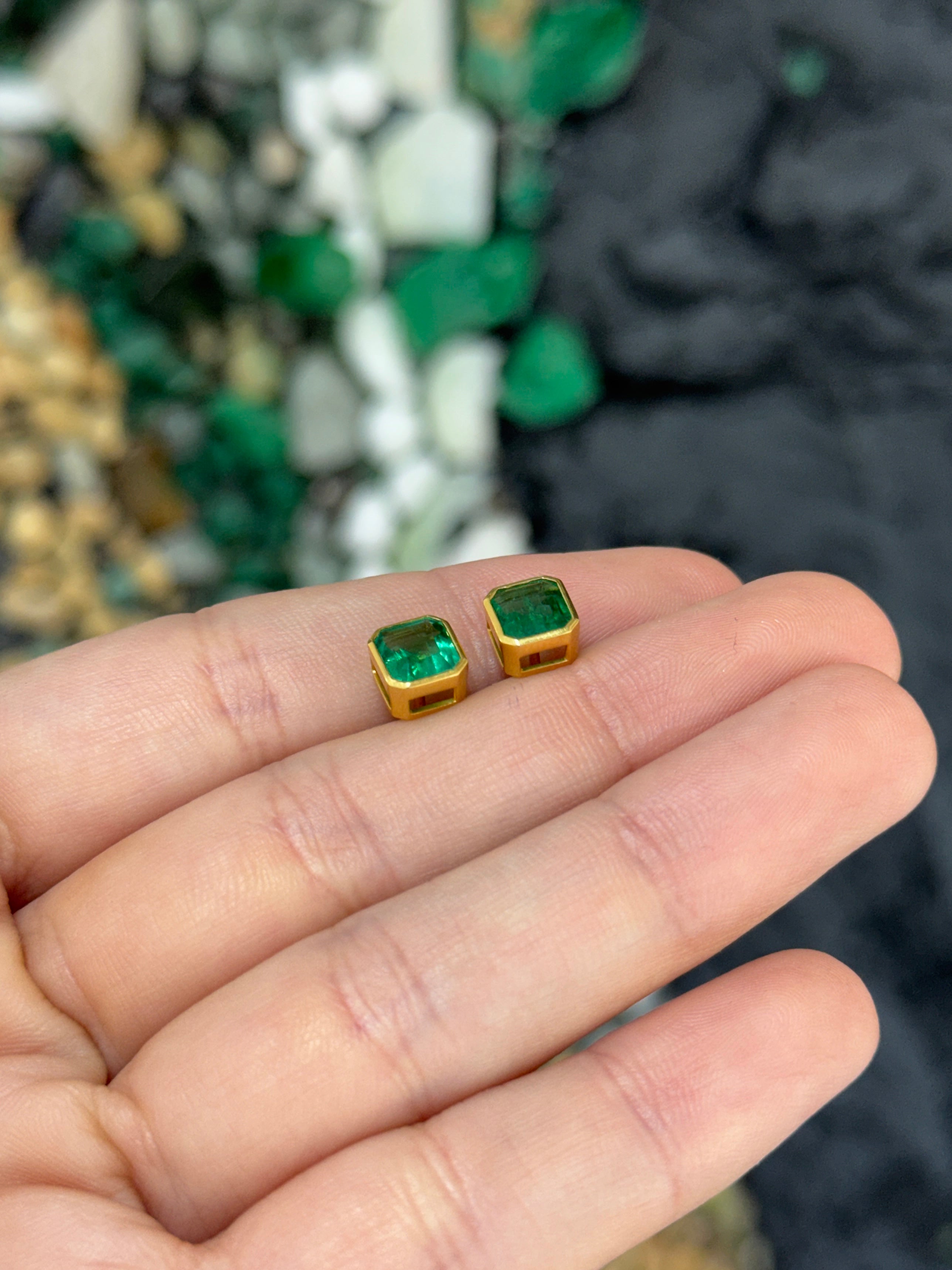 2.23tcw Classic Bezel Set Asscher Emerald Earrings 18K