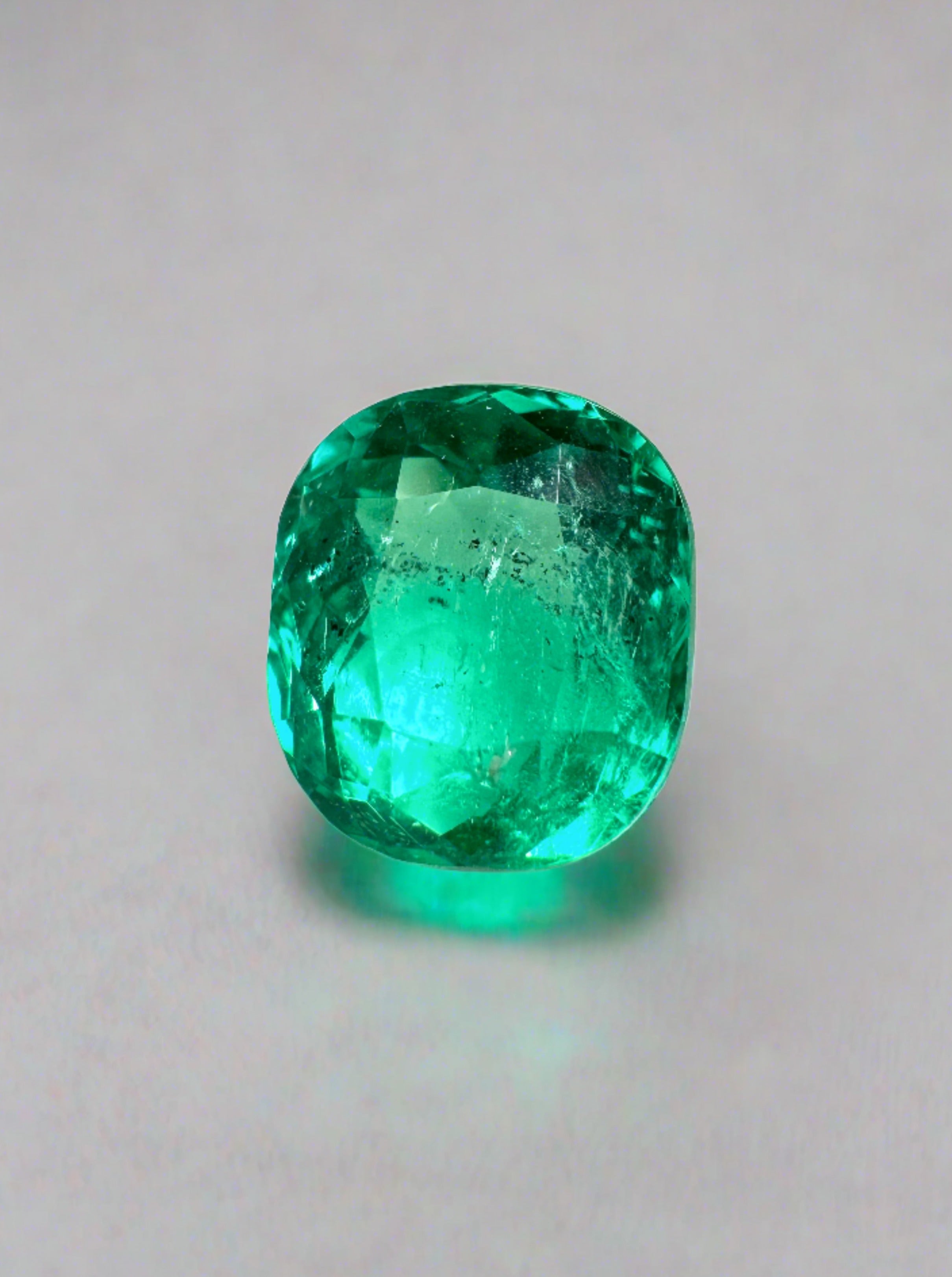 2.0 Carat Bluish Green Natural Loose Colombian Emerald-Elongated Cushion Cut - JR Colombian Emeralds