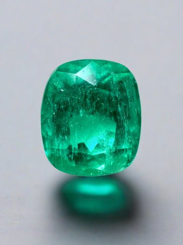 2.10 Carat 8x7 Vivid Bluish Green Natural Loose Colombian Emerald-Cushion Cut