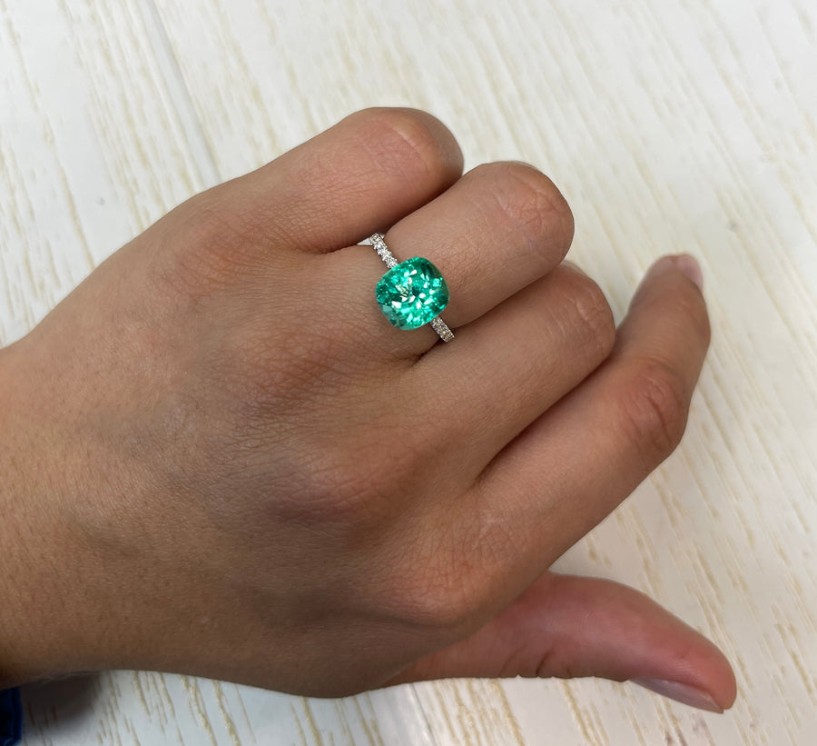 4.22 Carat 10x9 VVS Lustrous Green Natural Loose Colombian Emerald-Cushion Cut