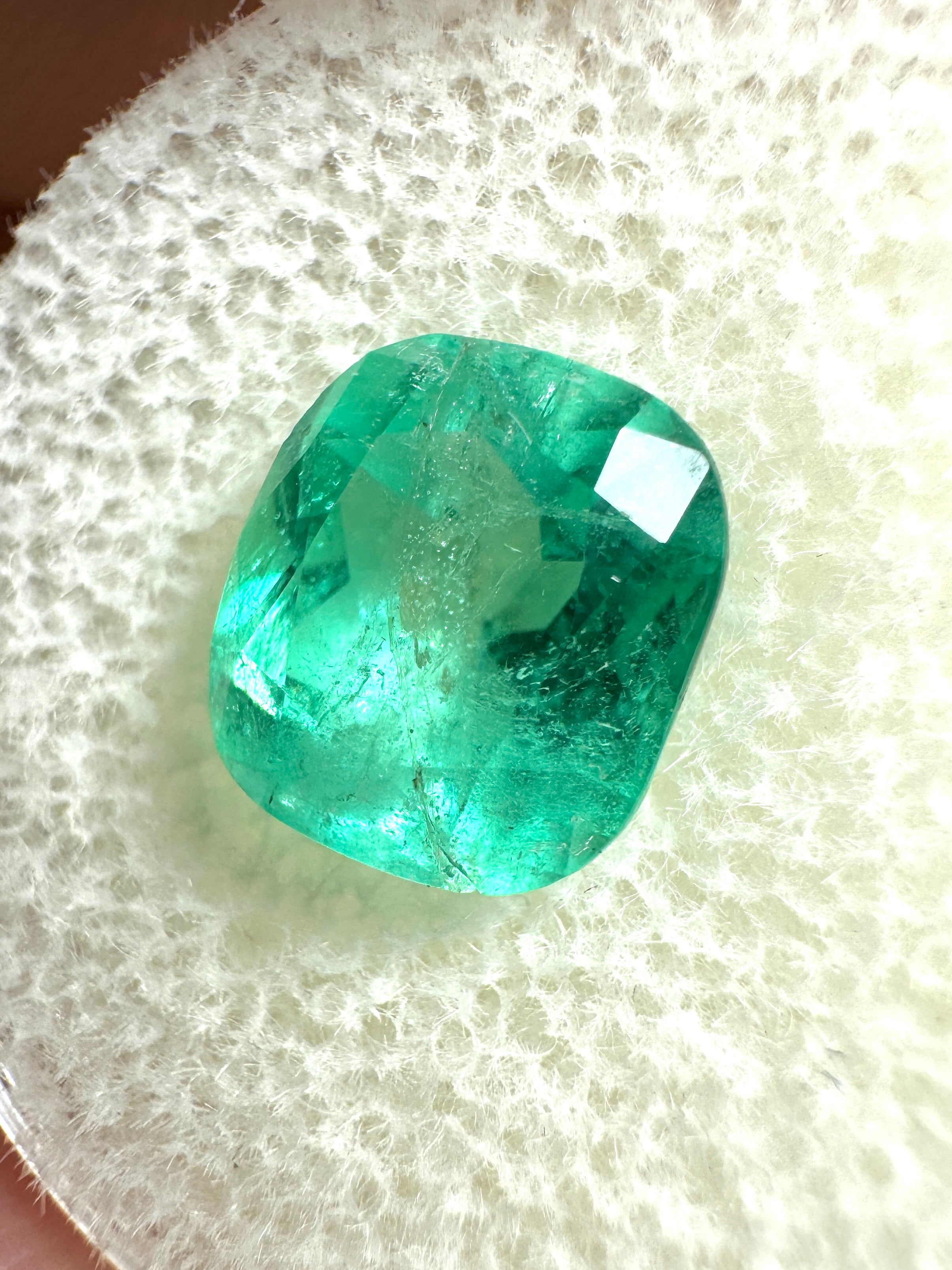 2.65 Carat Pastel Green Natural Loose Colombian Emerald-Elongated Cushion Cut - JR Colombian Emeralds