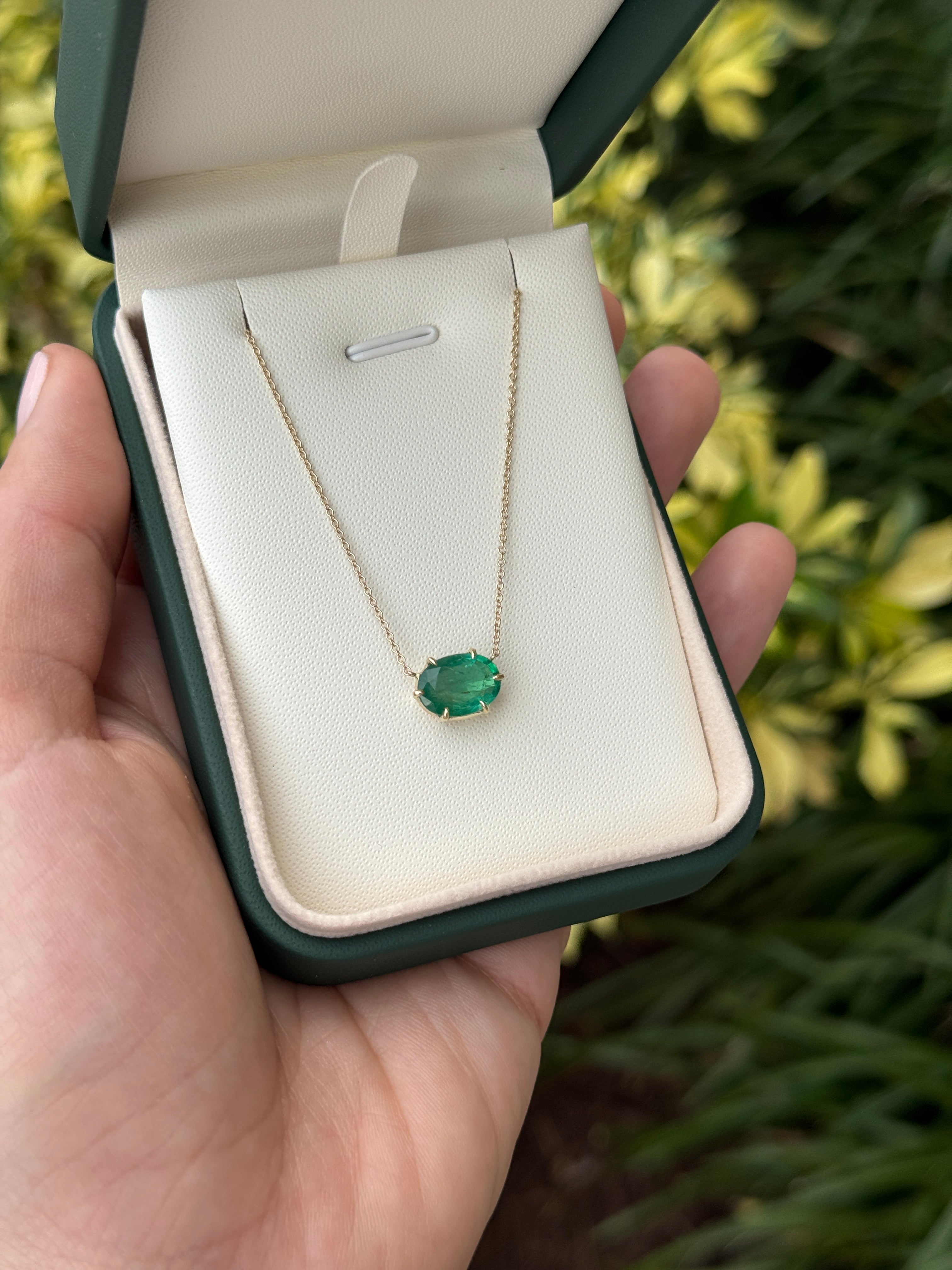 2.30 Carat East to West Multi Claw Prong Oval Solitaire Stationary Necklace 14K