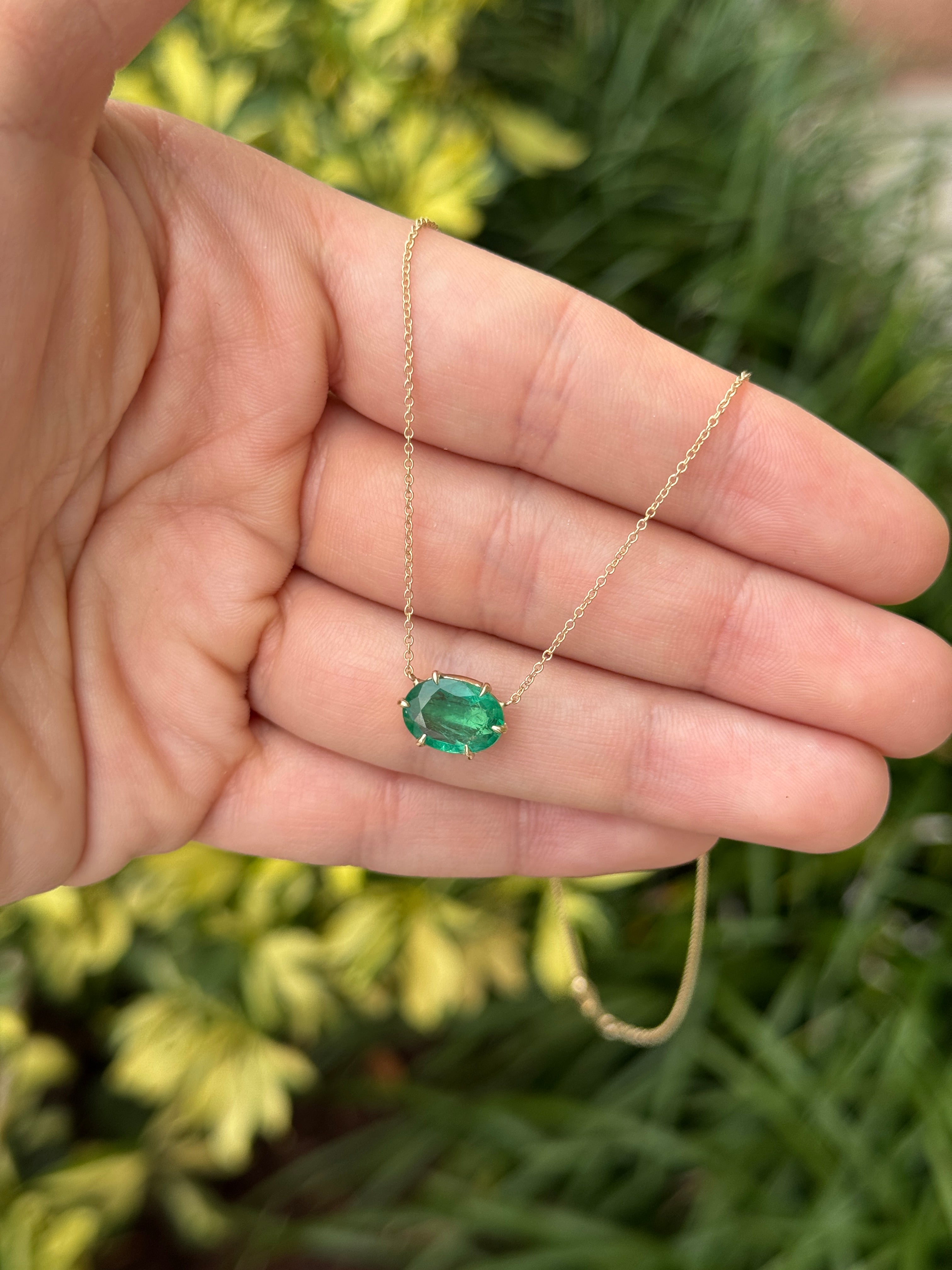 2.30 Carat East to West Multi Claw Prong Oval Solitaire Stationary Necklace 14K